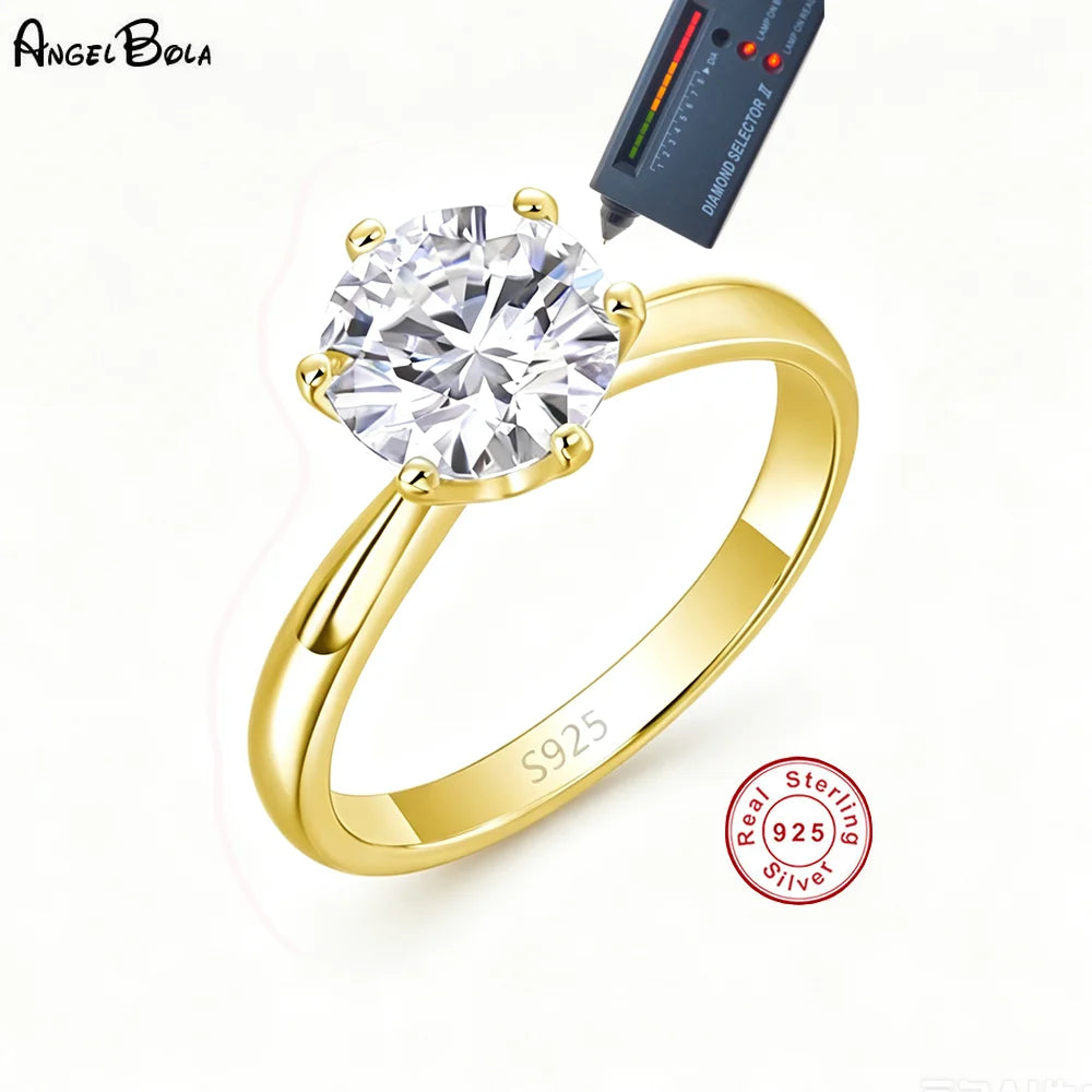 Angel Bola Moissanite Six Claw Sterling Silver Wedding Ring