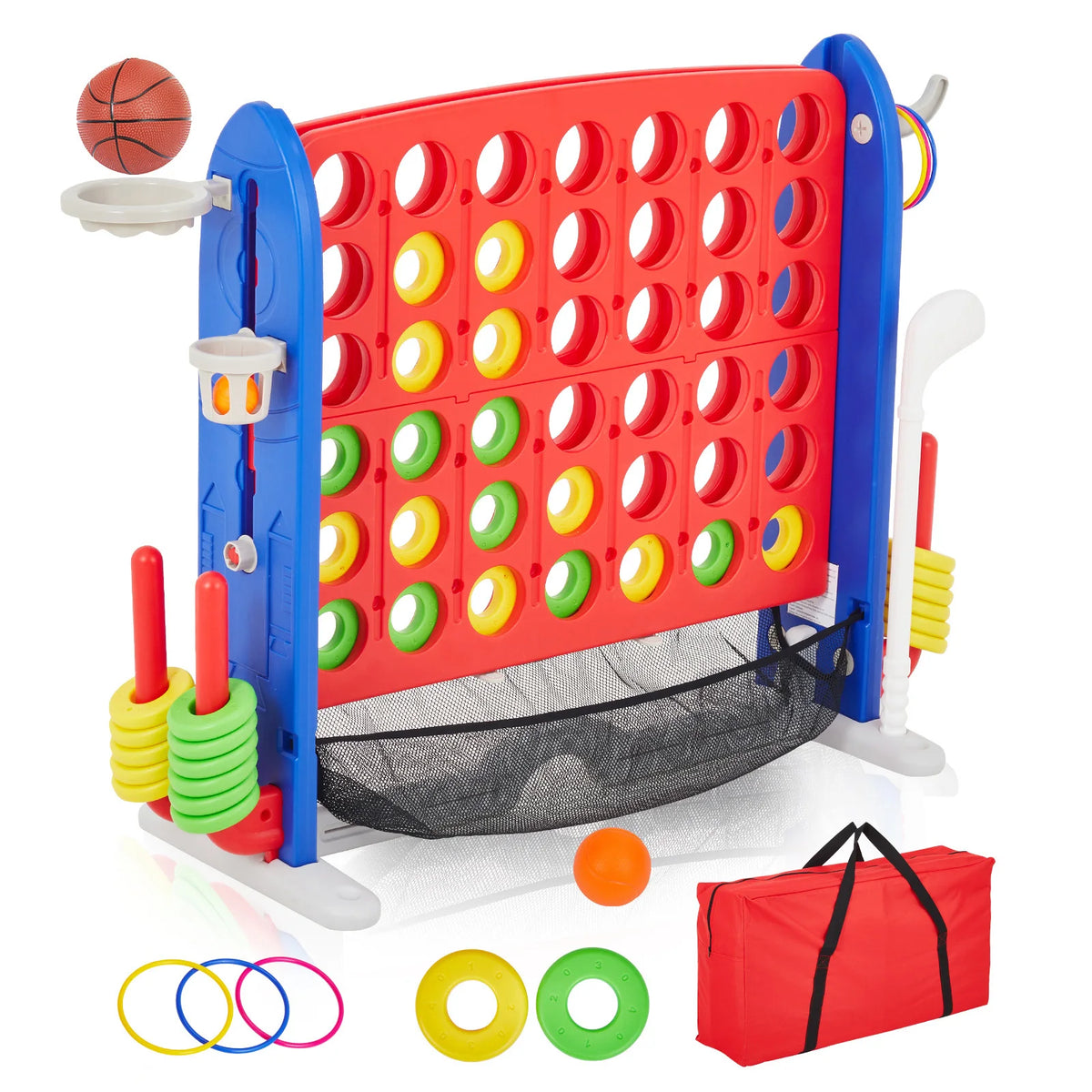 Giant Four In A Row Basketball And Ring Toss Yard Game