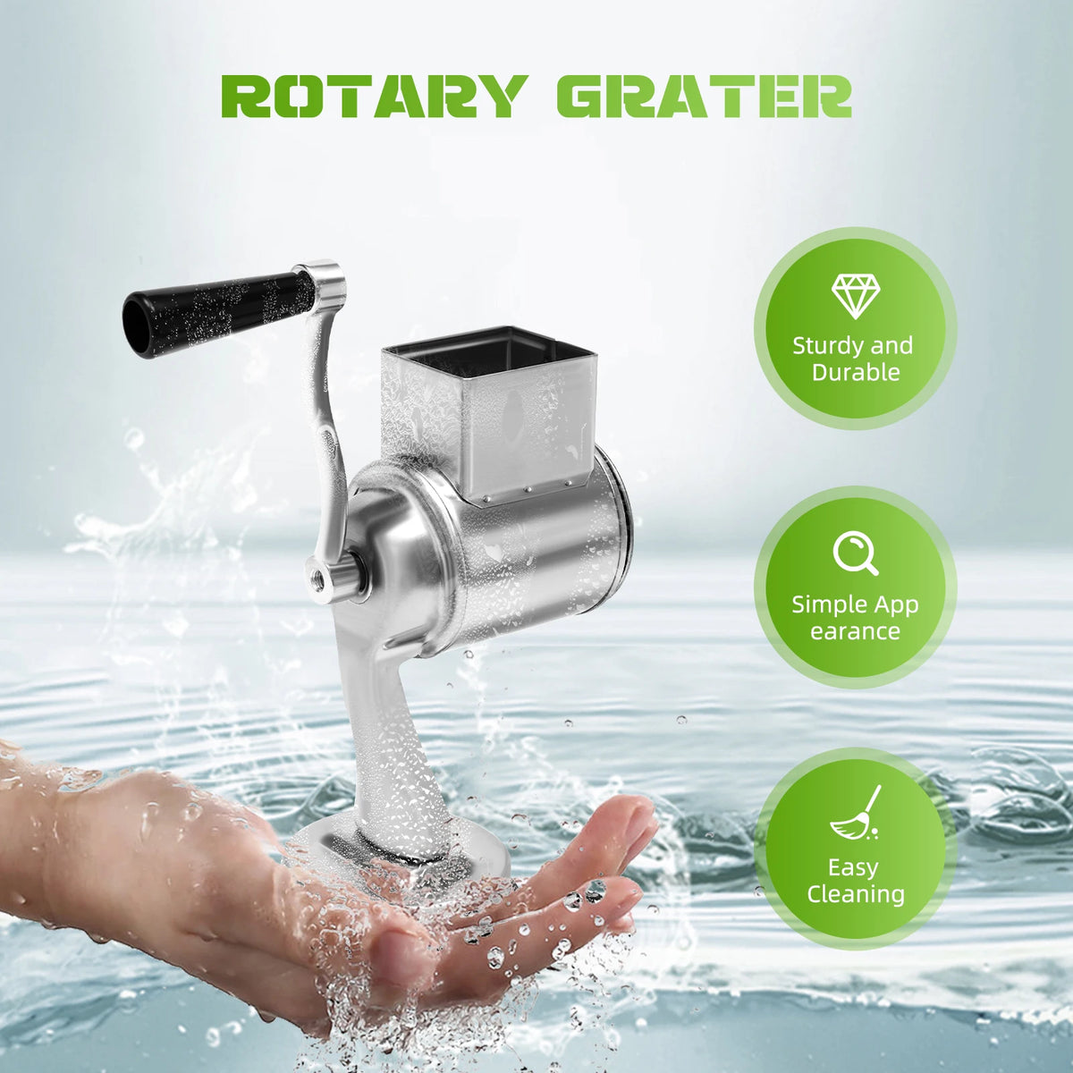 Stainless Steel Rotary Grater With 5 Blades Vegetable Cheese Slicer