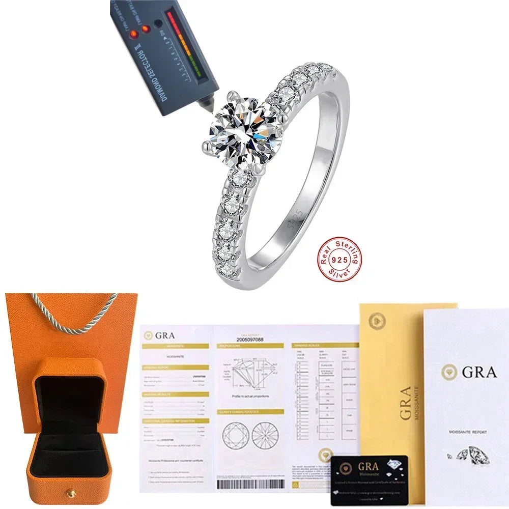 CBTB Sterling Silver Moissanite Four Claw Wedding Ring for Women