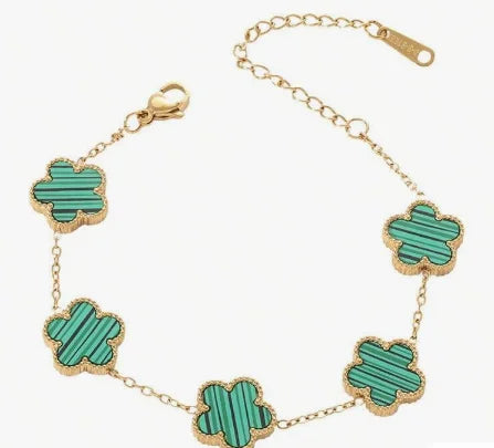 Minimalist Stainless Steel Five Leaf Clover Charm Bracelet Set
