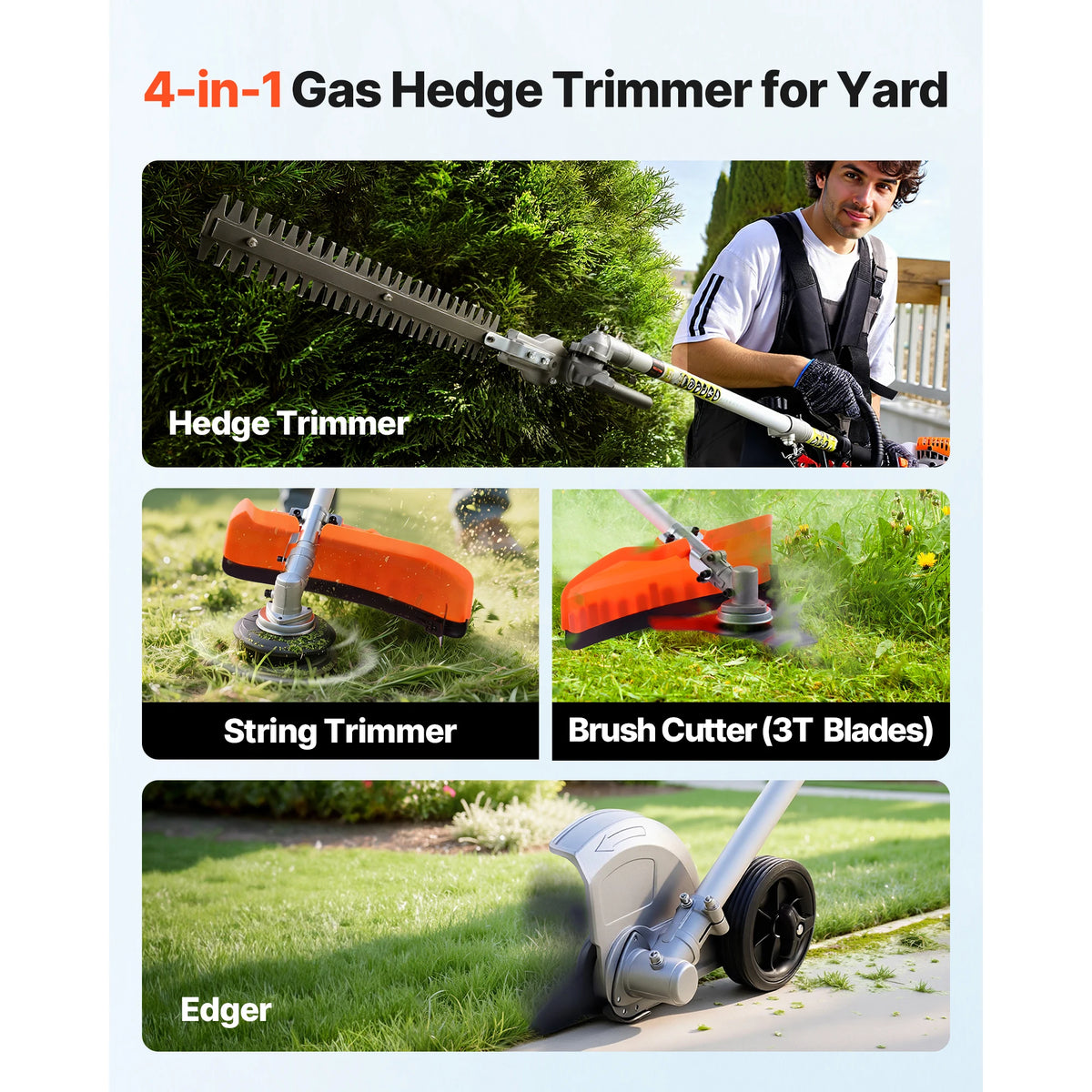 SucceBuy Gas Powered Multi Function Hedge Trimmer and Brush Cutter