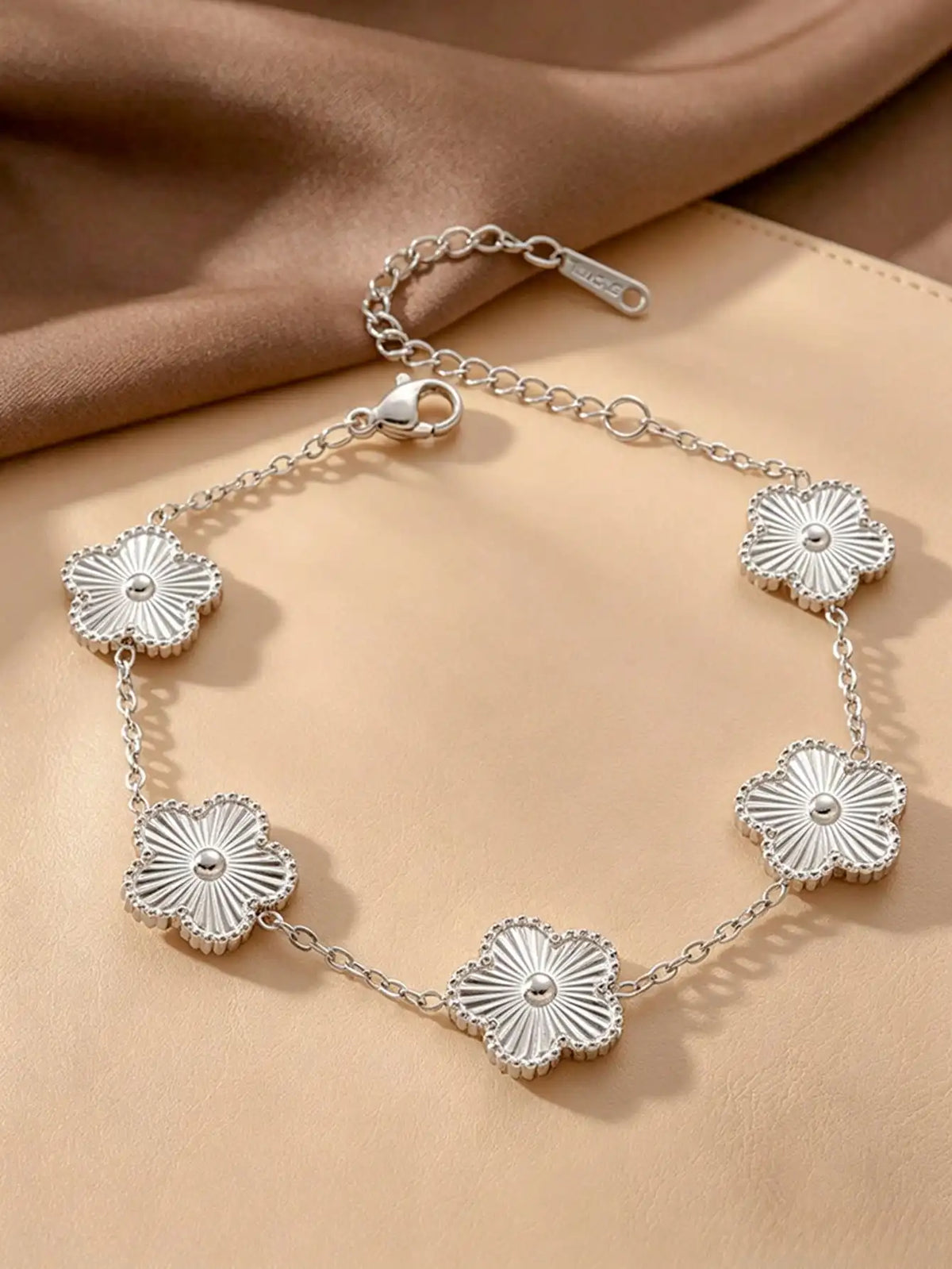 Minimalist Stainless Steel Five Leaf Clover Charm Bracelet Set