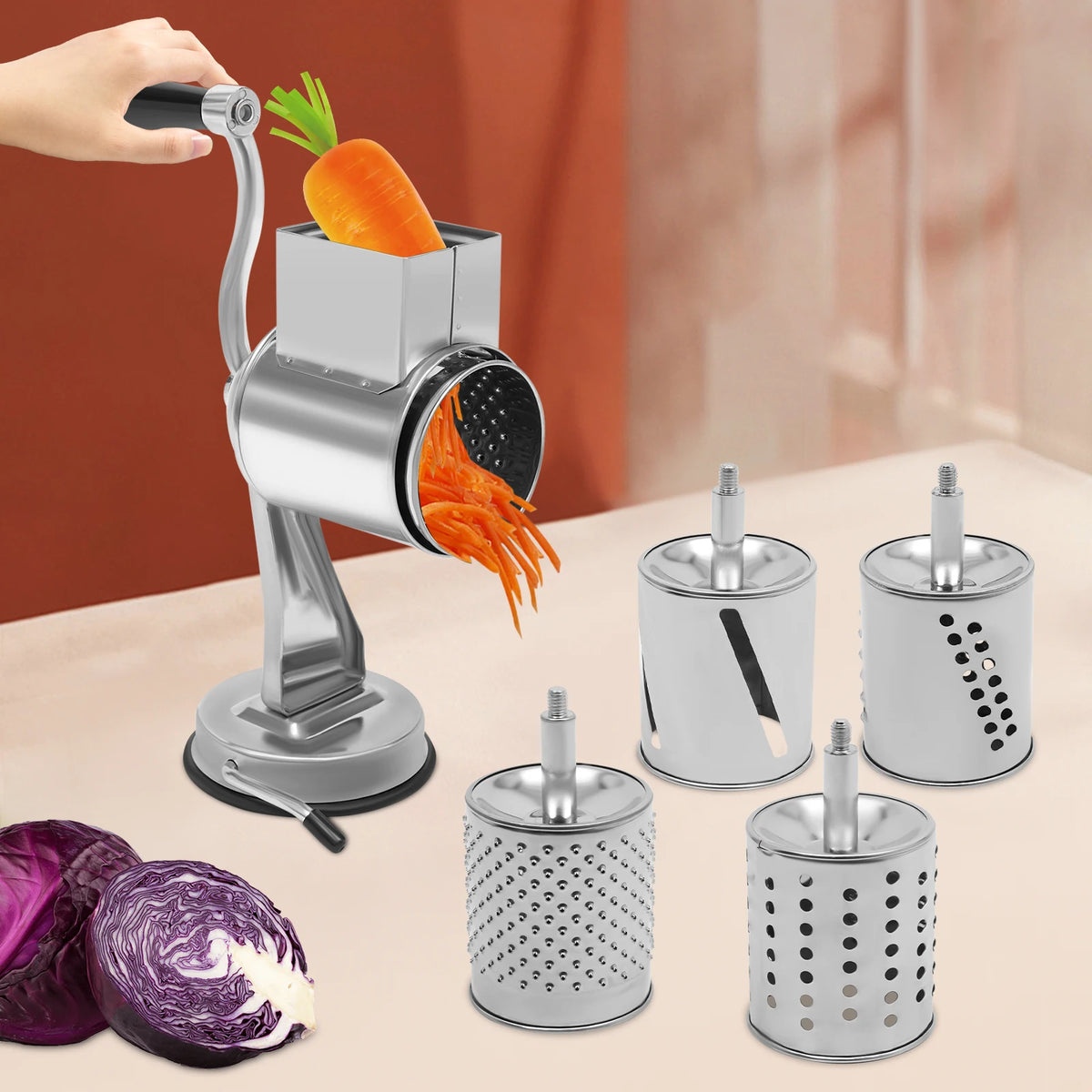 Stainless Steel Rotary Grater With 5 Blades Vegetable Cheese Slicer