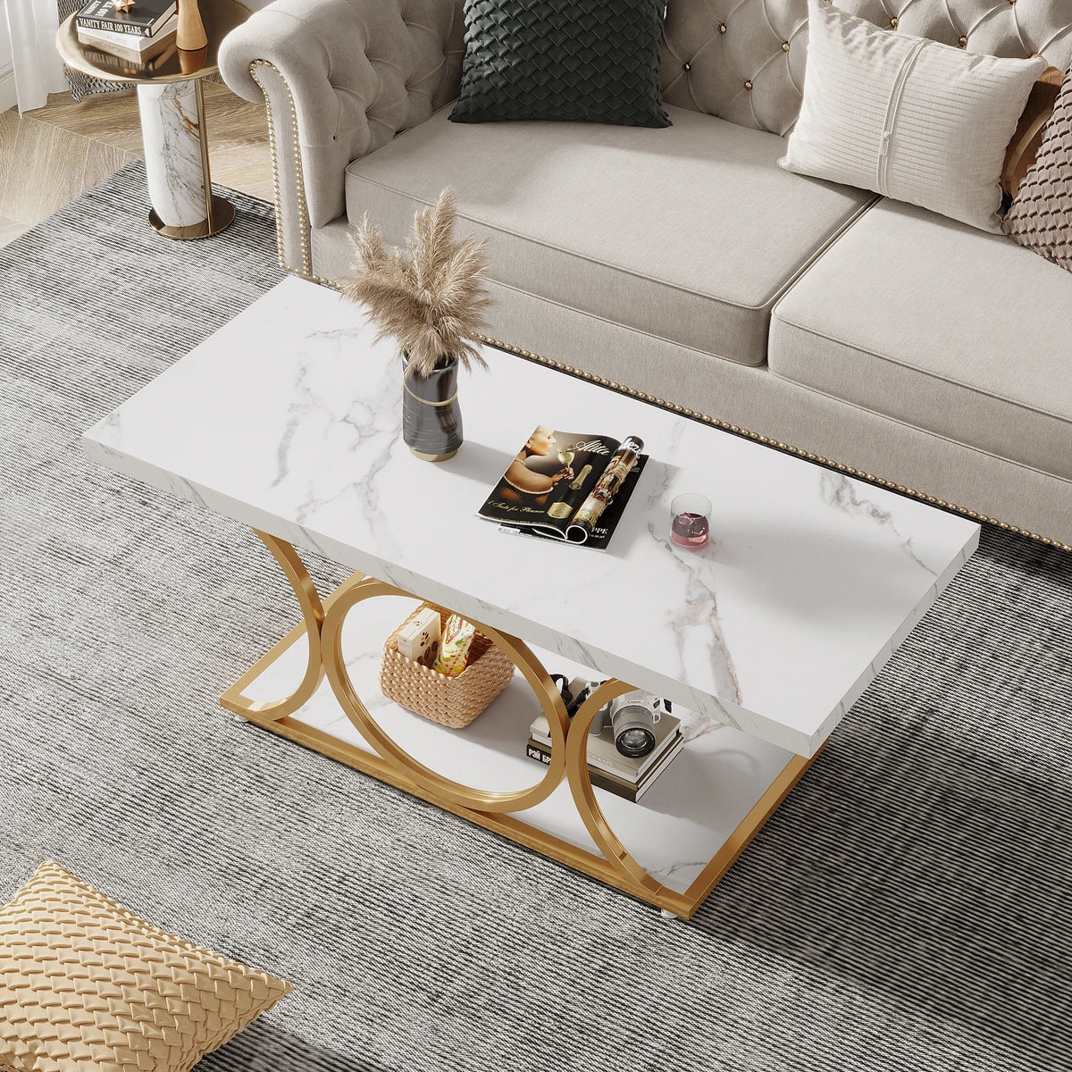 Tribesigns Modern Two Tier Faux Marble Wood Coffee Table