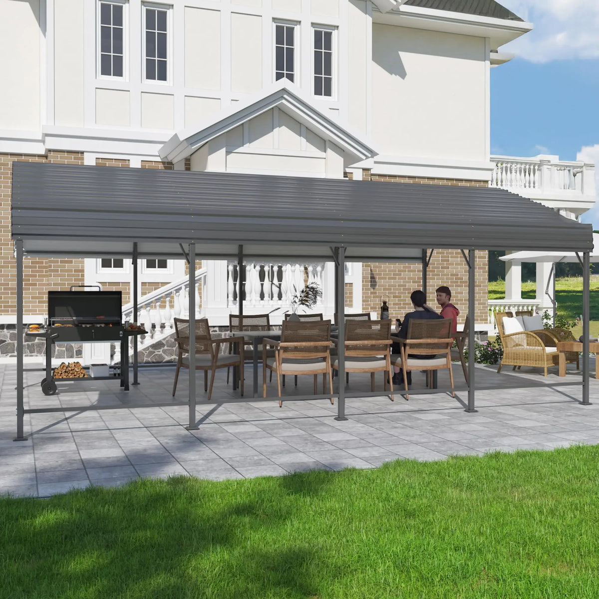 VIWAT Heavy Duty Galvanized Metal Carport Shelter With Reinforced Base