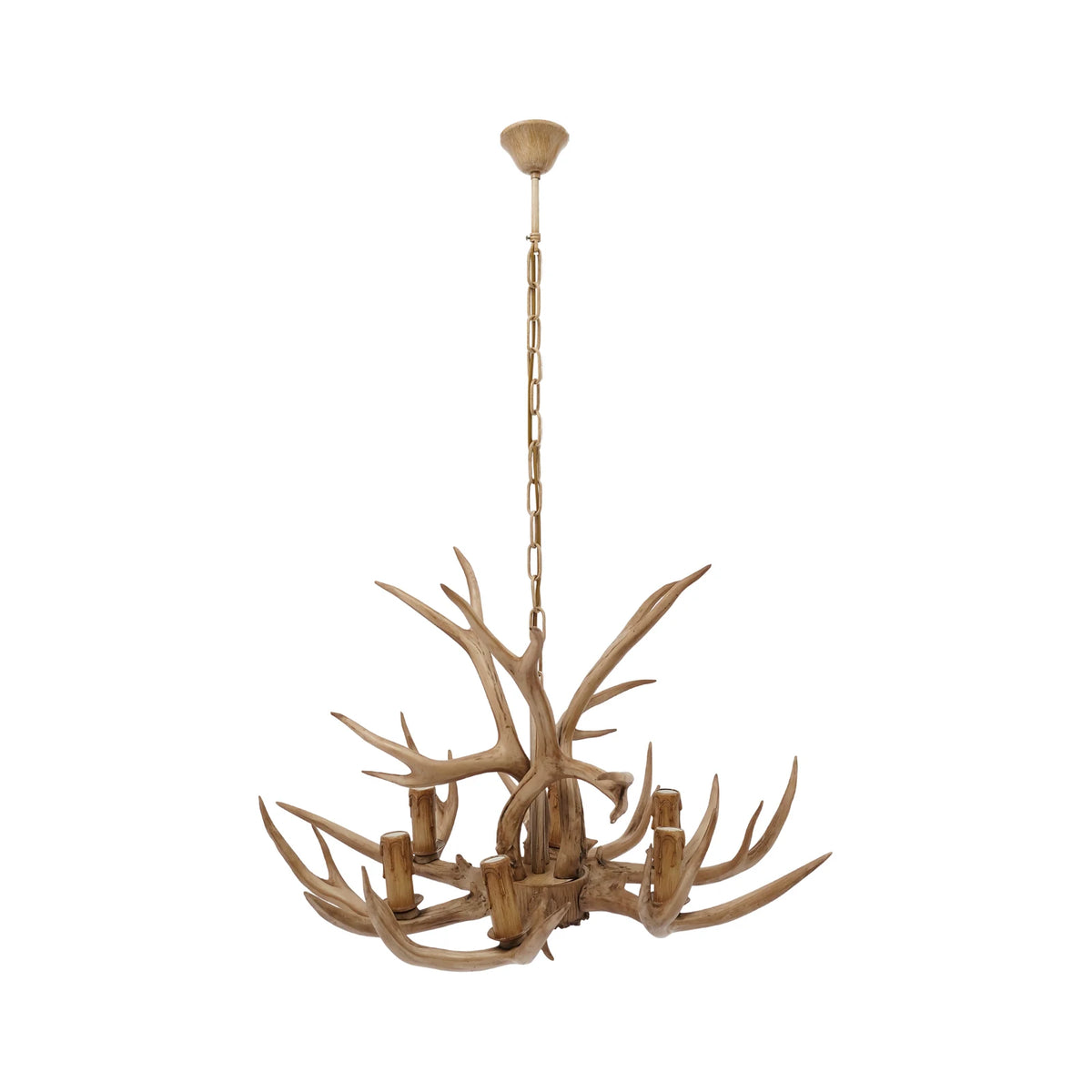 Retro Deer Antler Six Light Wood Ceiling Pendant Light