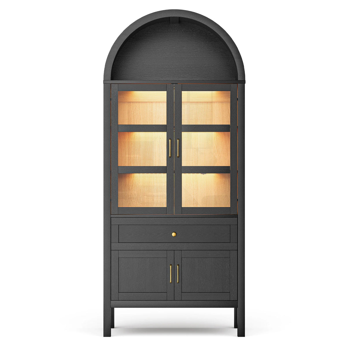Cottinch Arched Storage Cabinet With Adjustable Shelves And LED Lighting