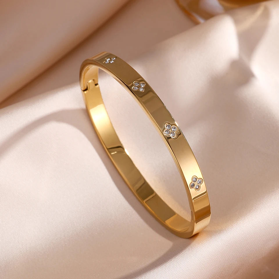Sparkling Zirconia Stainless Steel Bracelet Set For Women
