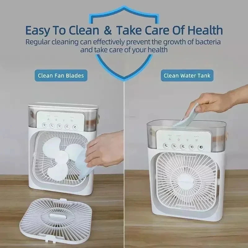 Portable 3 In 1 Air Cooler Humidifier Fan LED Light