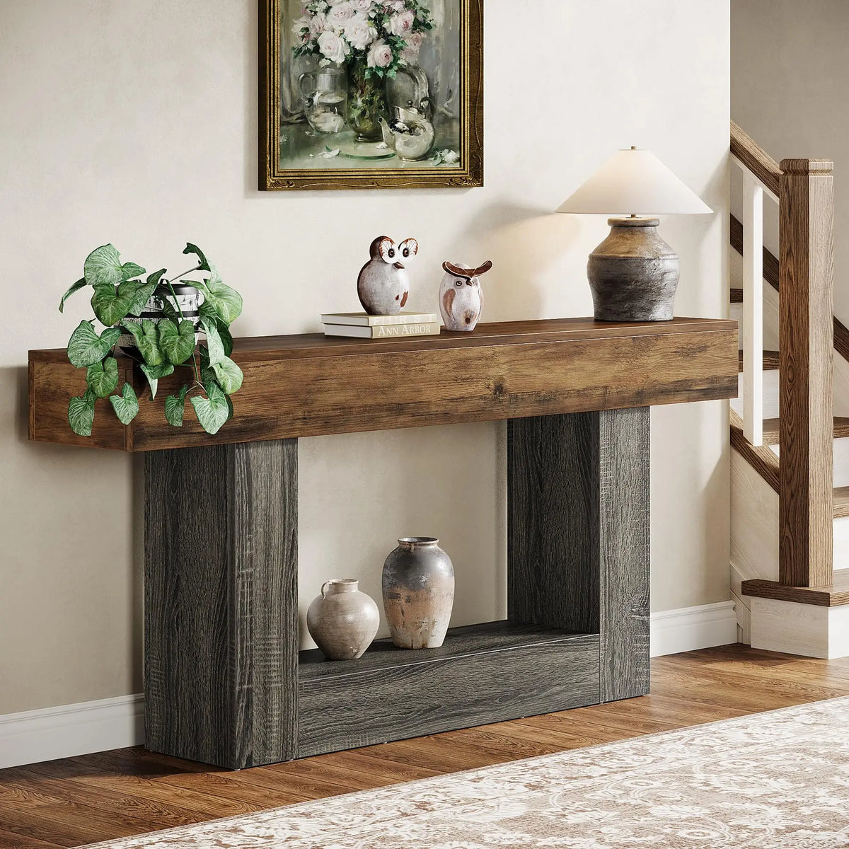 Tribesigns Farmhouse Two Tier Console Table With U Shaped Base