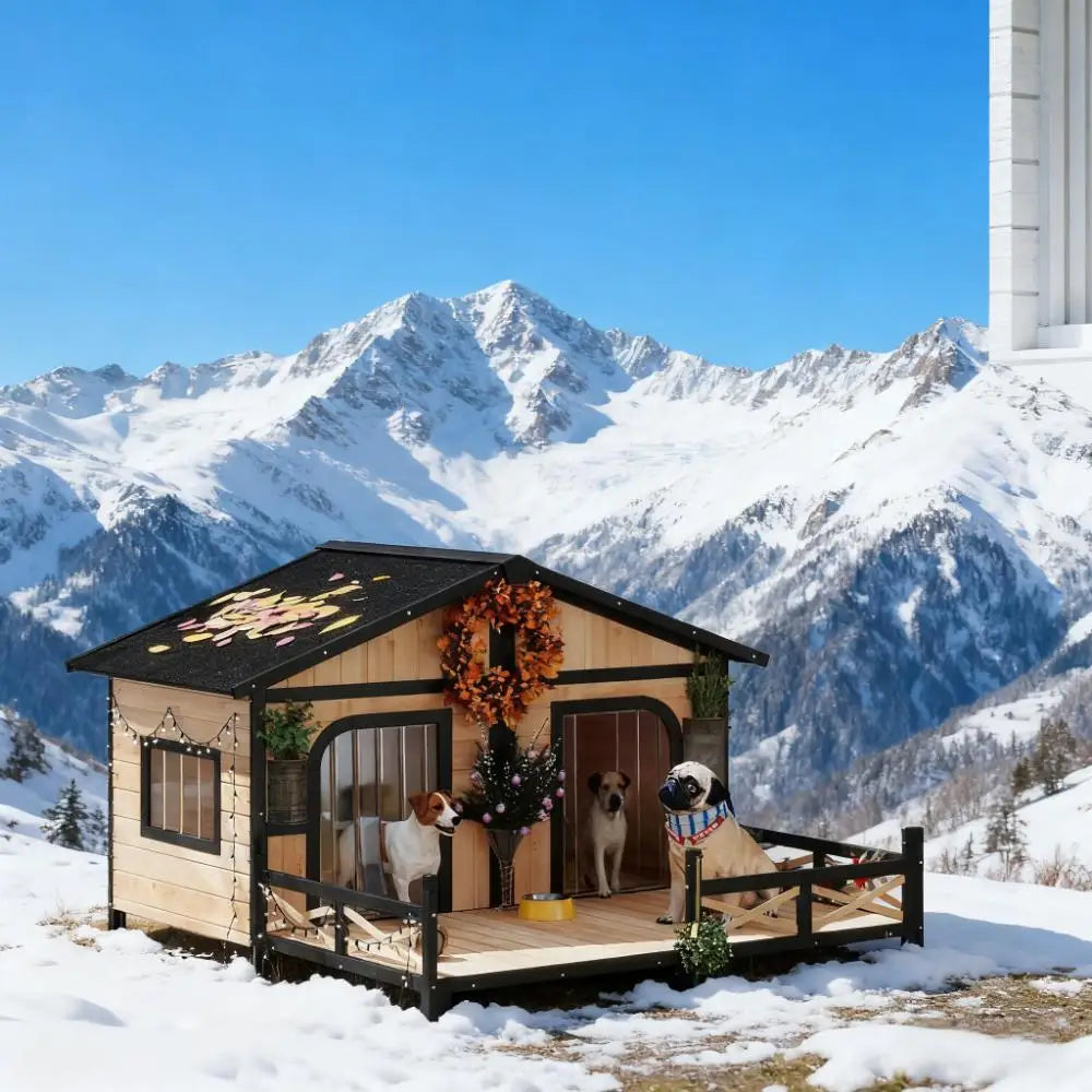 Weatherproof Wooden Dog House Kennel With Porch And Removable Floor