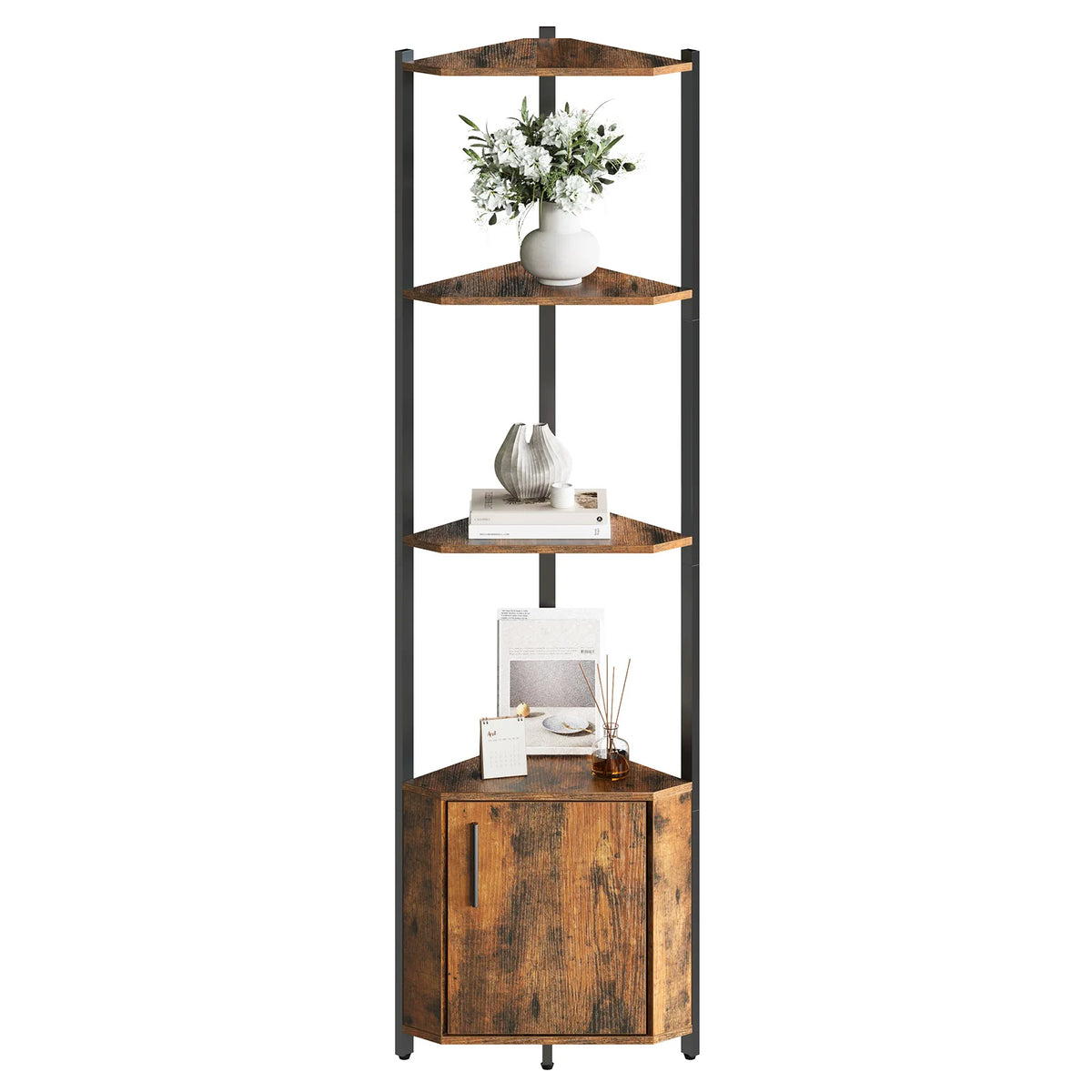 HiMISS Rustic Wood And Metal Corner Shelf Organizer Display Rack