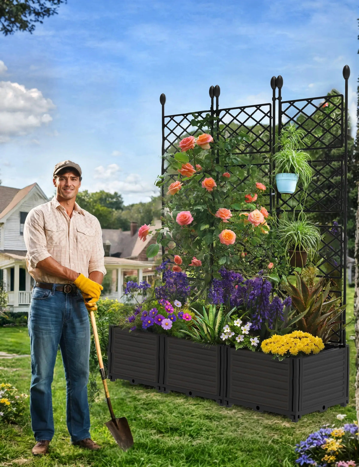 HiMISS Modern Raised Garden Bed Planter With Trellis