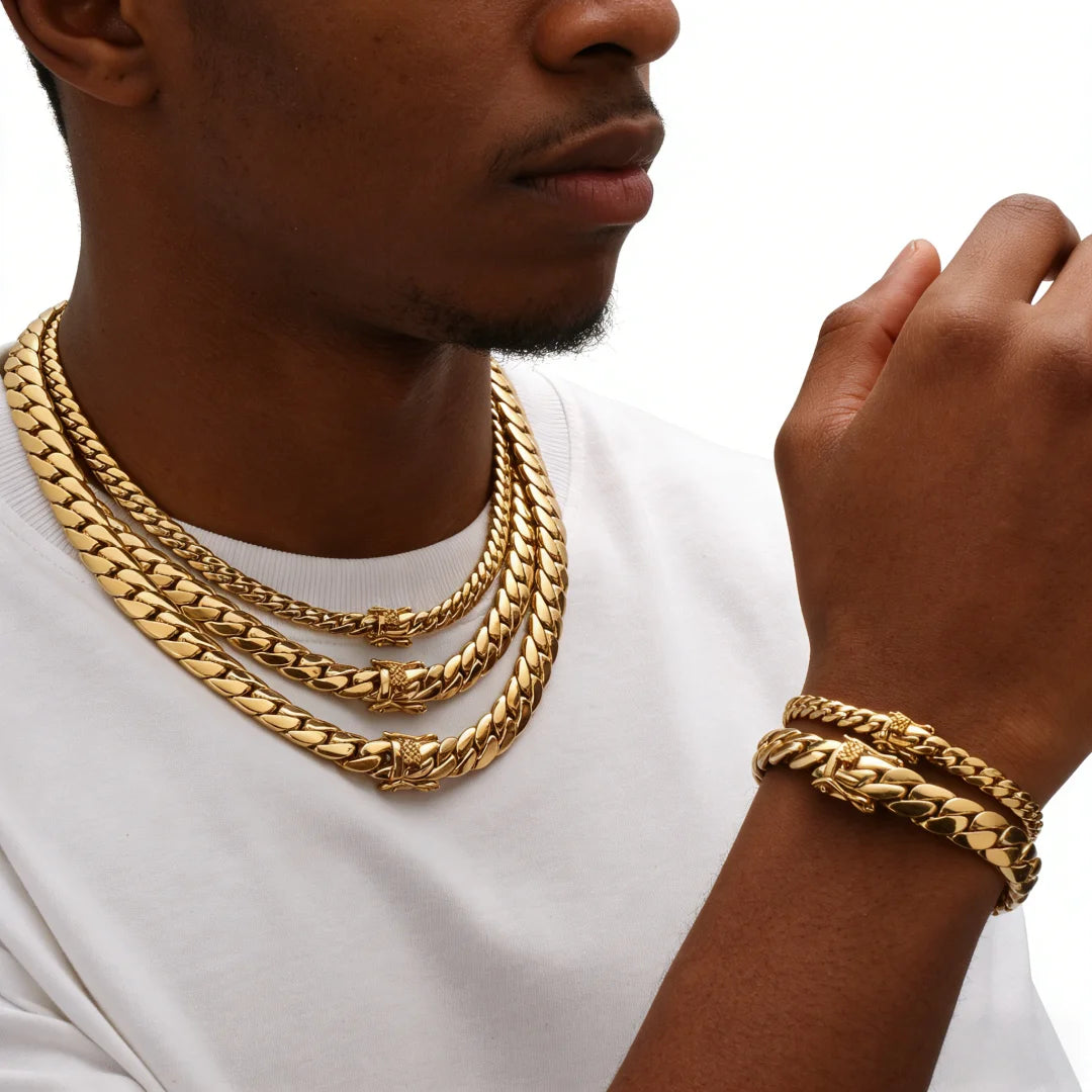 Stainless Steel Cuban Link Chain Necklace For Men Hip Hop
