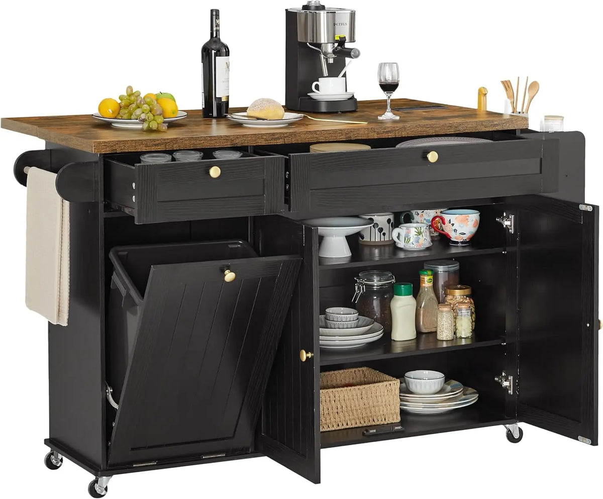 ONBRILL Rolling Kitchen Island Cart With Drop Leaf Power Outlet