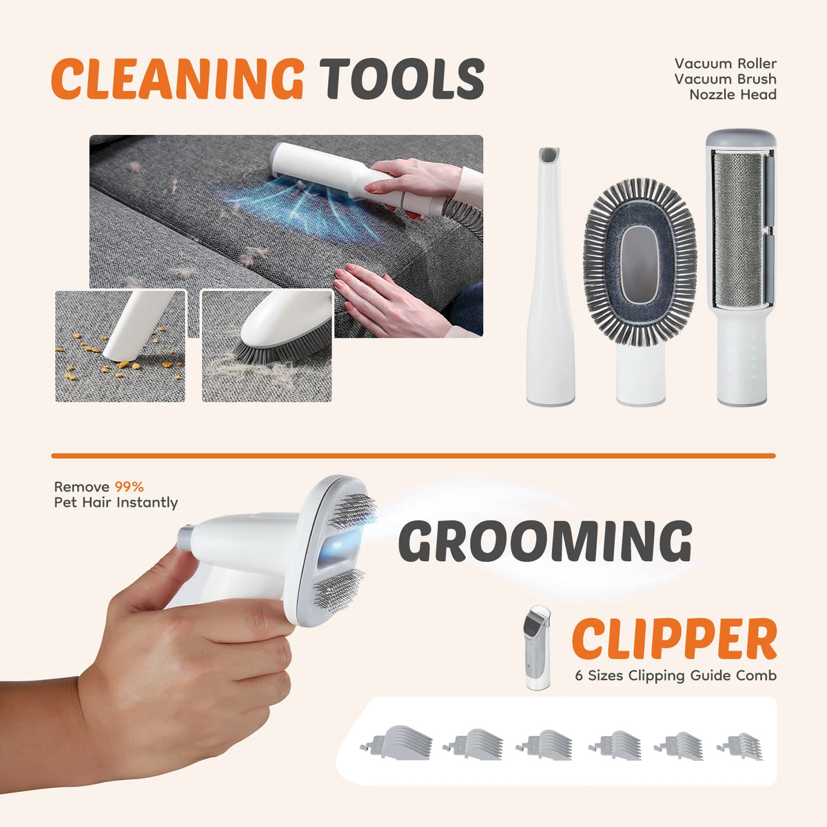 Sweetcrispy Professional Low Noise Pet Grooming Vacuum Clipper Kit