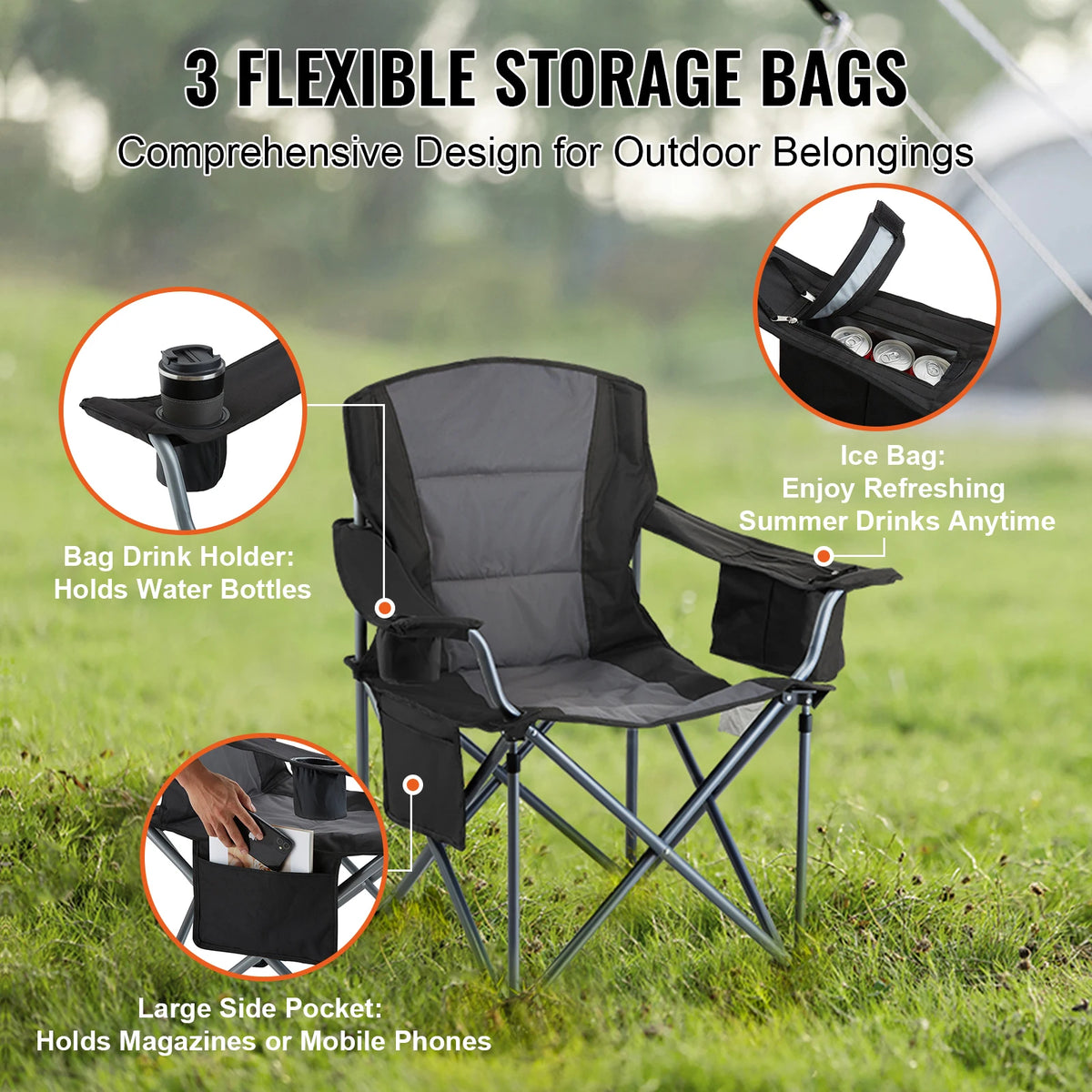 Vevor Camping Folding Chair With Lumbar Support Padded