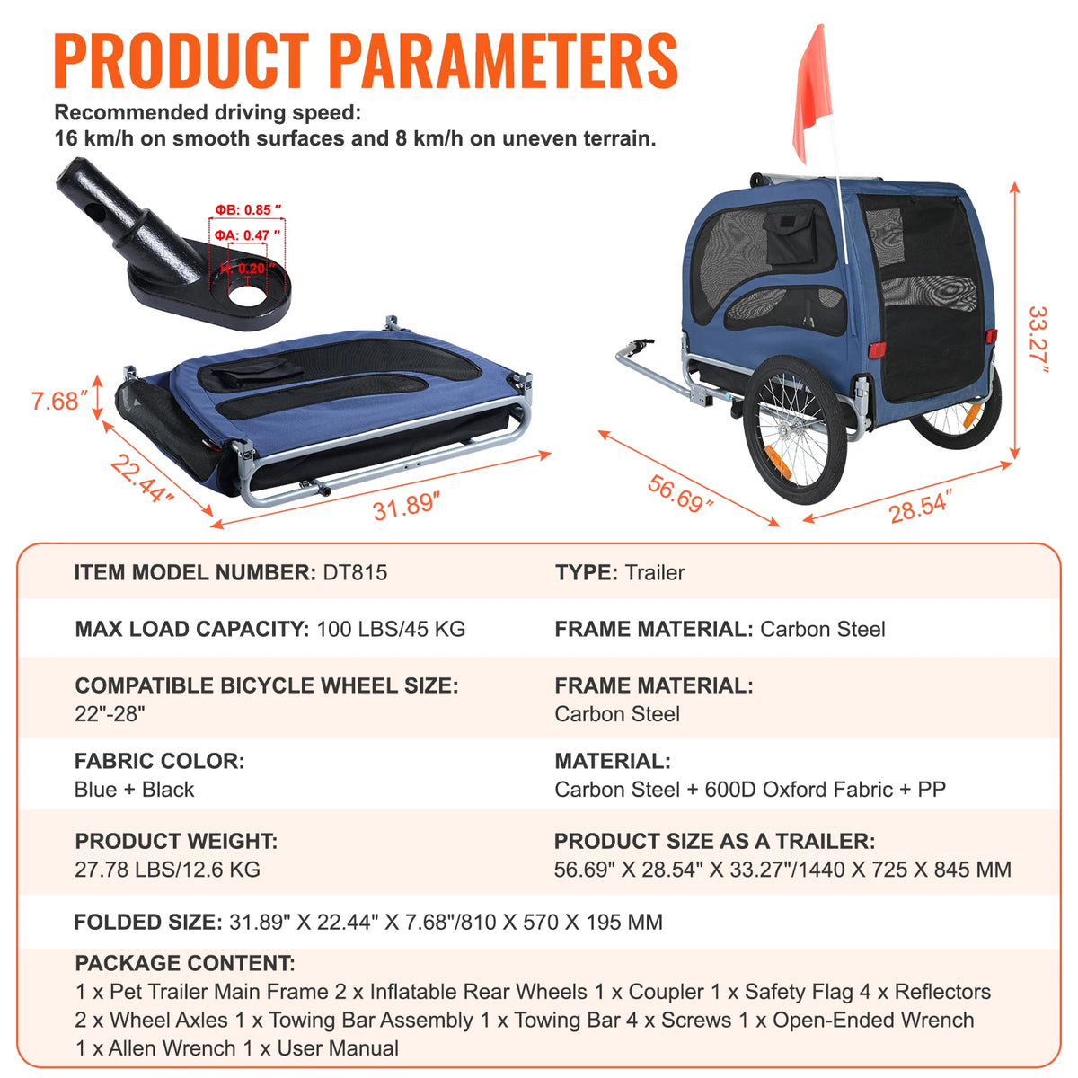 SucceBuy Pet Bicycle Trailer Carrier with Coupler for Dog Travel