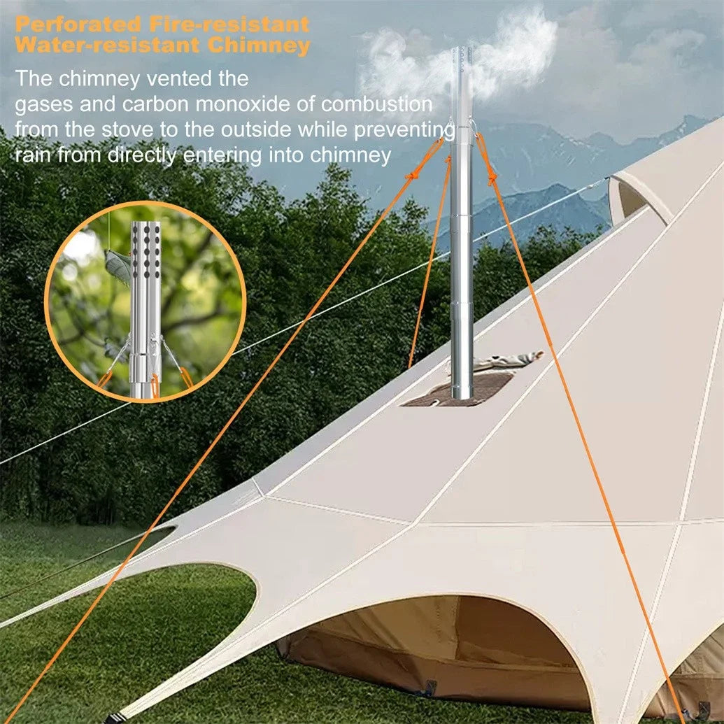 Portable Wood Burning Tent Stove With Chimney Pipes For Heating and Cooking