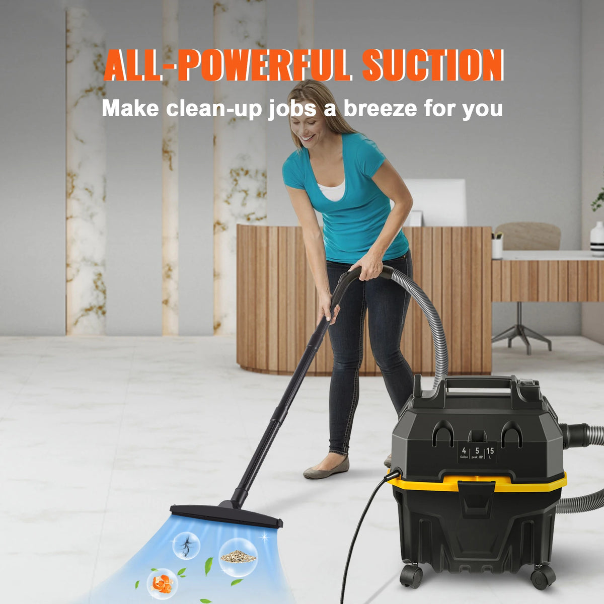 SucceBuy Portable Wet Dry Vacuum Cleaner 15L Strong Suction