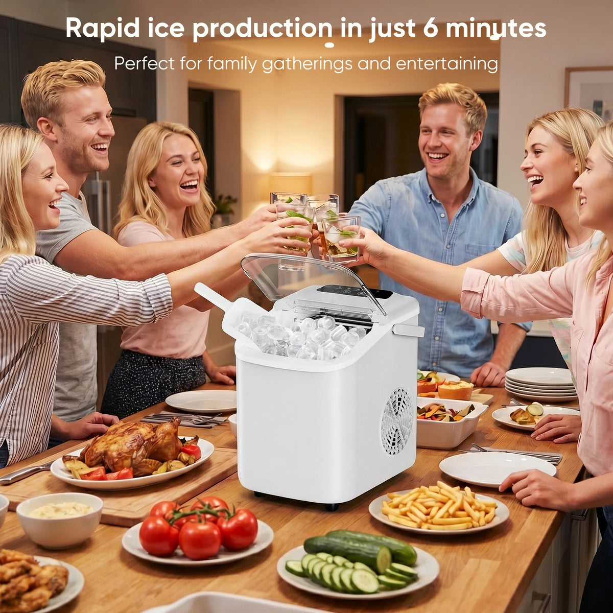 JHK Portable Countertop Ice Maker With Scoop And Handle