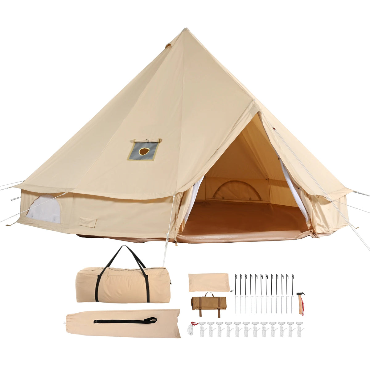 SucceBuy Canvas Bell Tent With Stove Ventilation For Camping