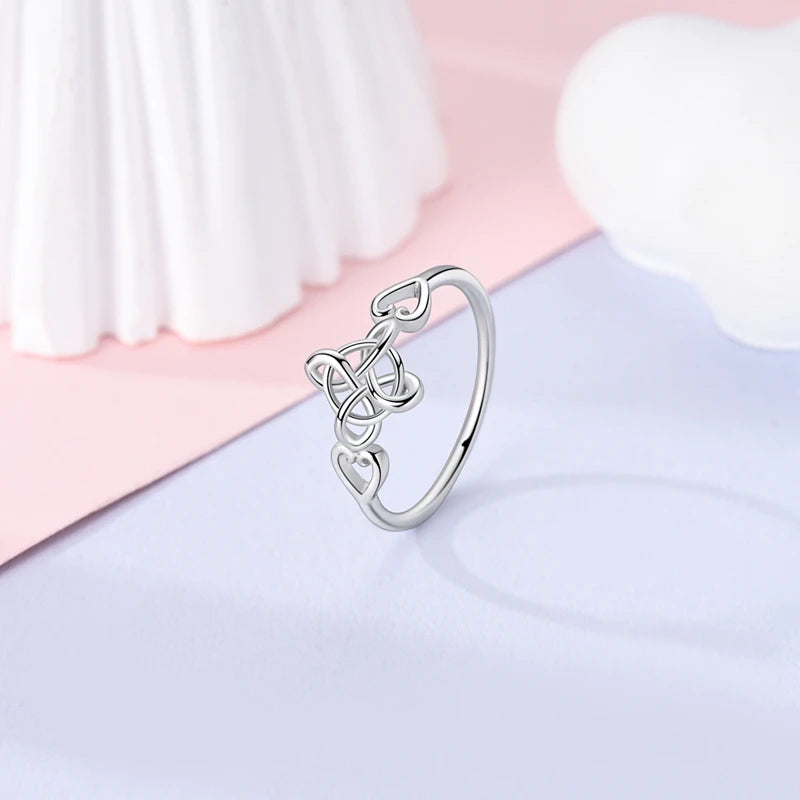 MULA Sterling Silver Evil Eye Clover Celtic Knot Wedding Band Ring