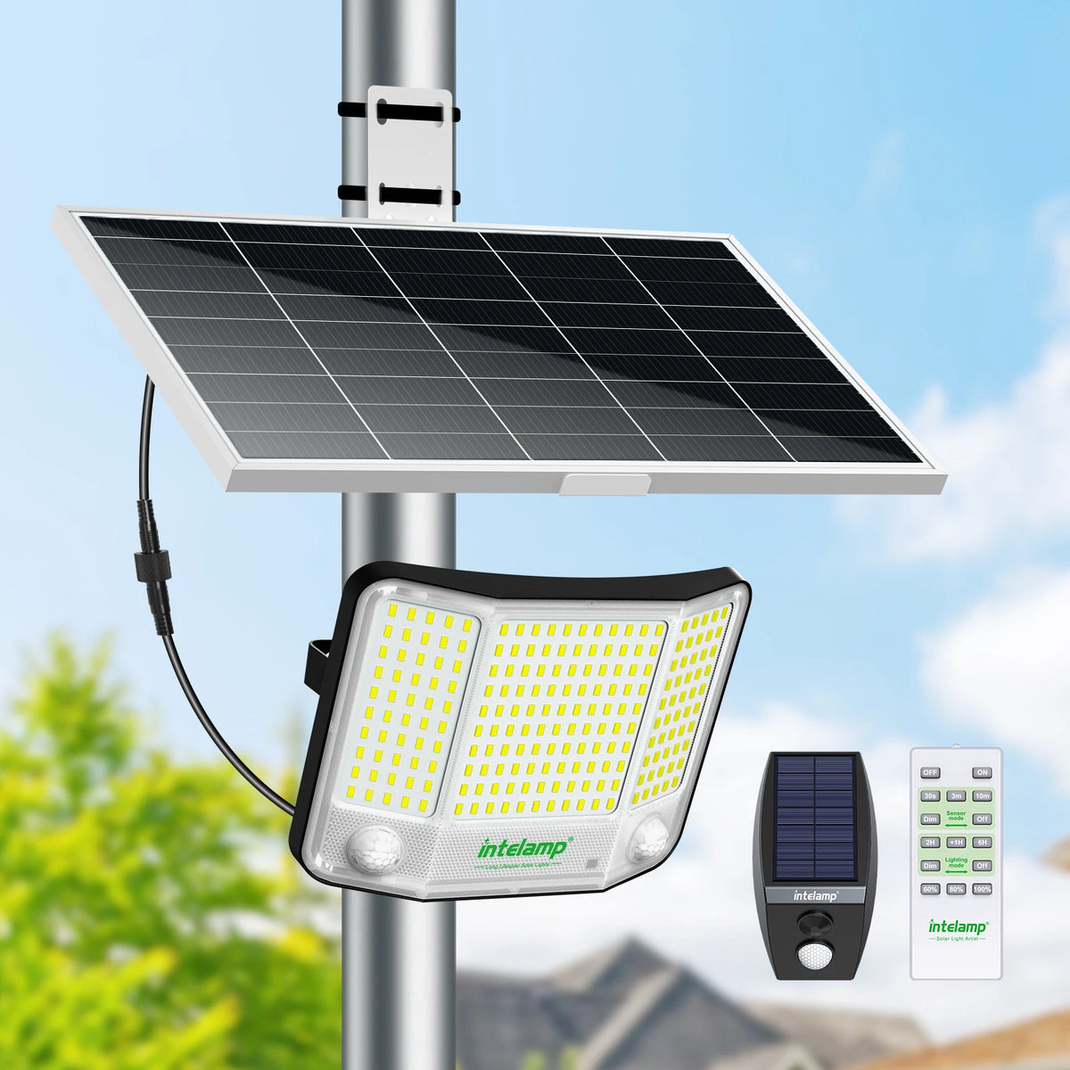 Intelamp 20000mAh Solar Street Flood Light Featuring Motion Detection