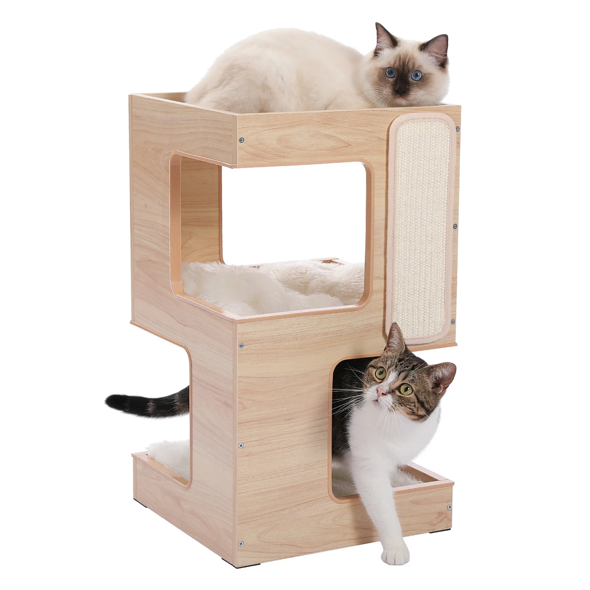 PAWZ Road Modern Wooden Cat Condo Bed With Scratching Pad