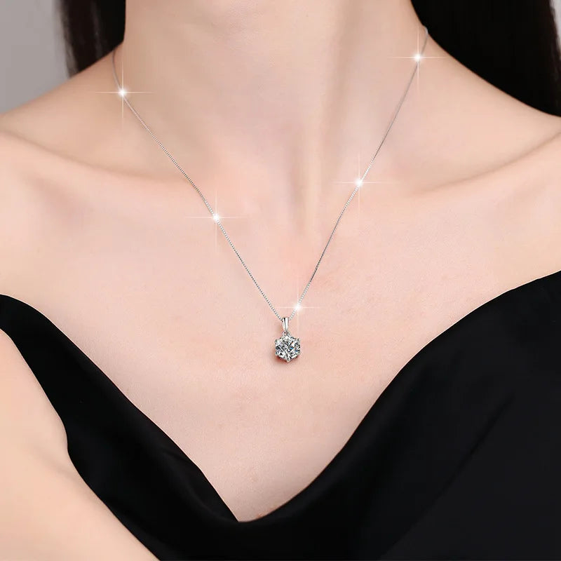 Genuine Moissanite Pendant Necklace in Sterling Silver for Women