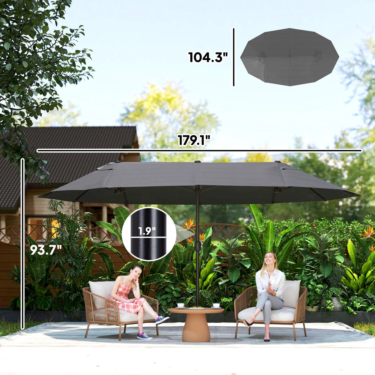 Outsunny 15 Feet Gray Double Sided Patio Umbrella