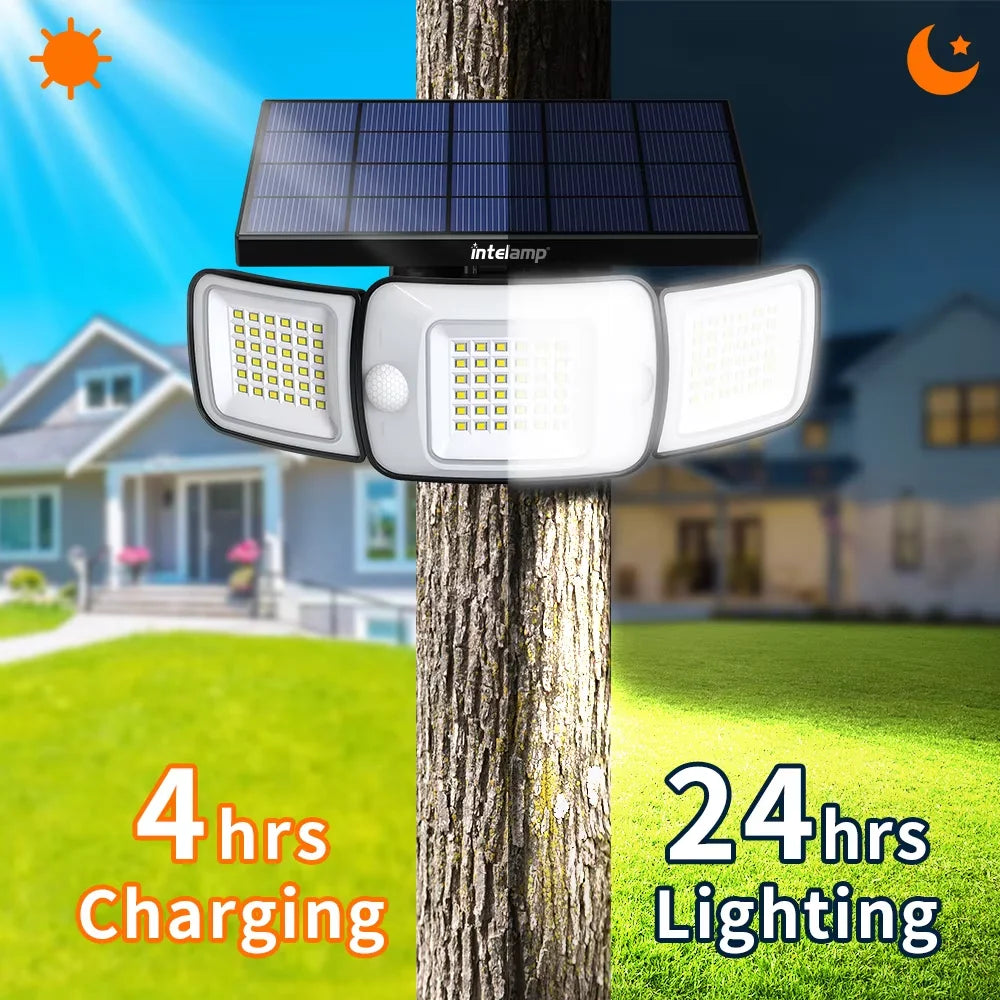 Intelamp Outdoor Solar Flood Light With Dual Motion Sensors