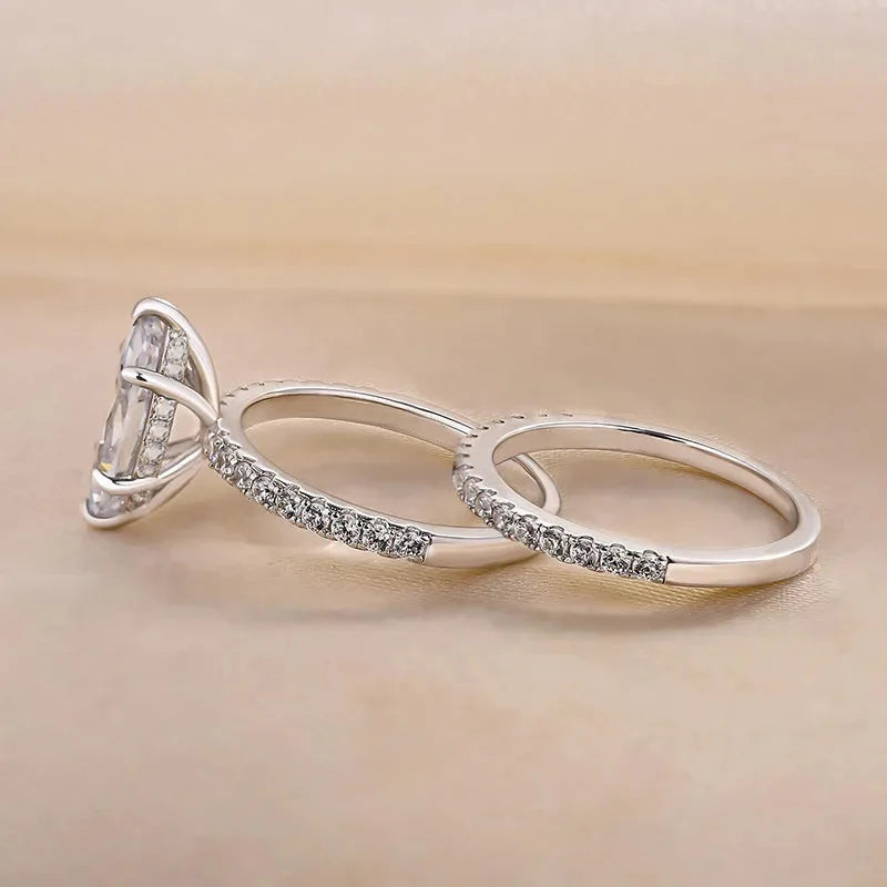 Lyee Cyee Sterling Silver Moissanite Horse Eye Ring Set