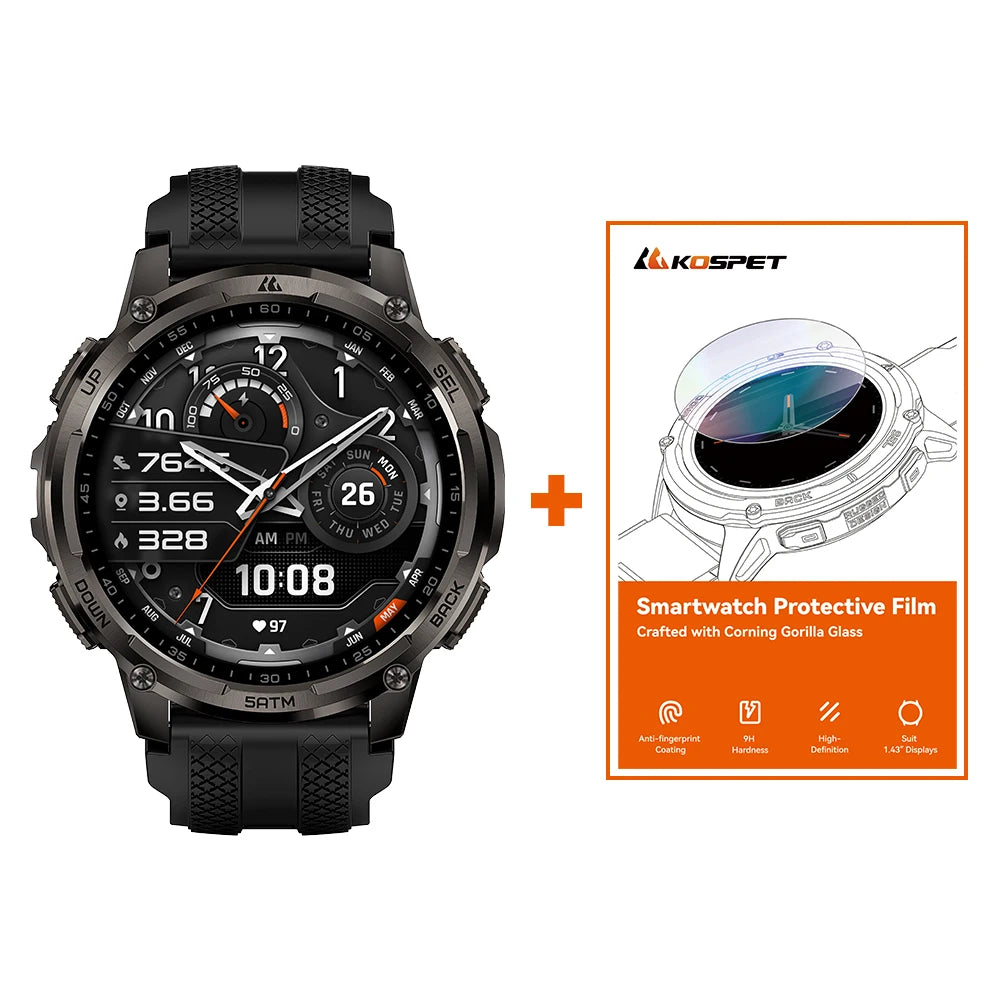 KOSPET Tank T4C Men Rugged Smartwatch With GPS And Flashlight