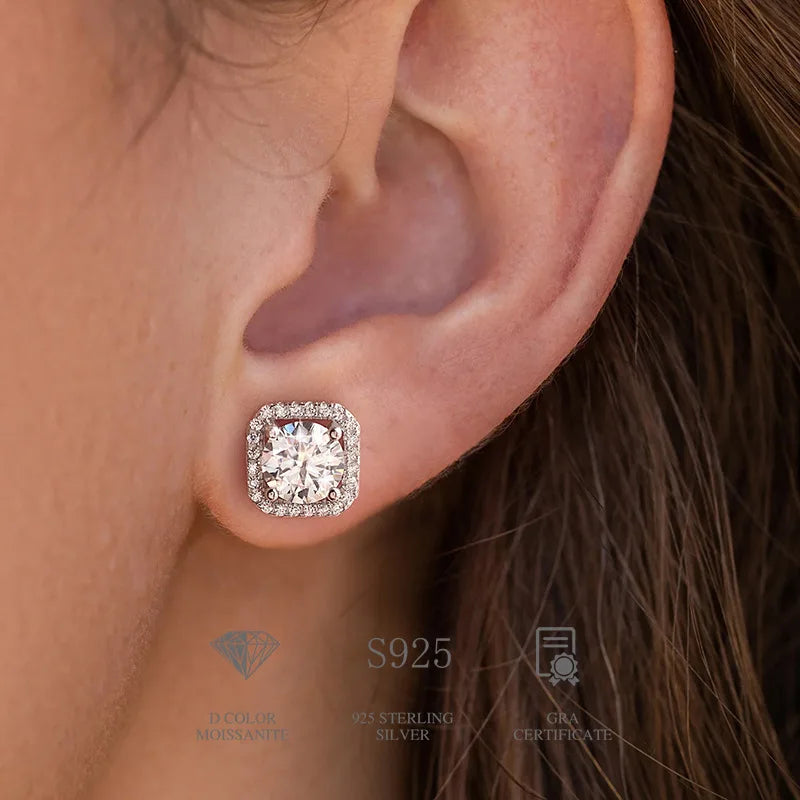 Lyee Cyee Moissanite Square Stud Earrings Sterling Silver Jewelry
