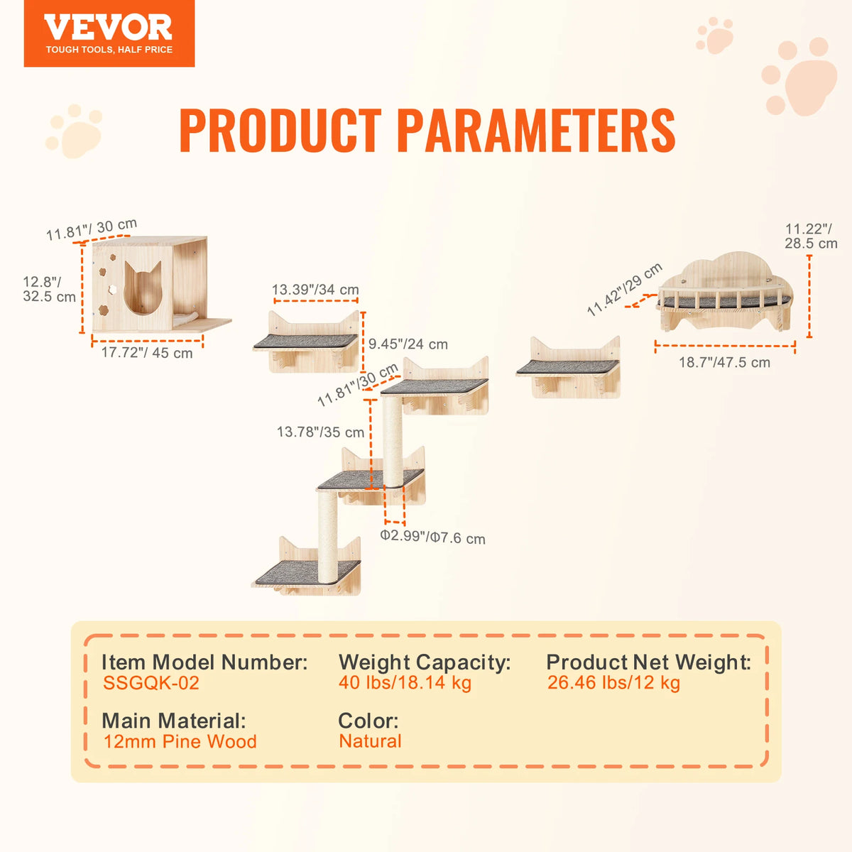 SucceBuy Wall Mounted Cat Shelves Wooden Jumping Board And Hammock