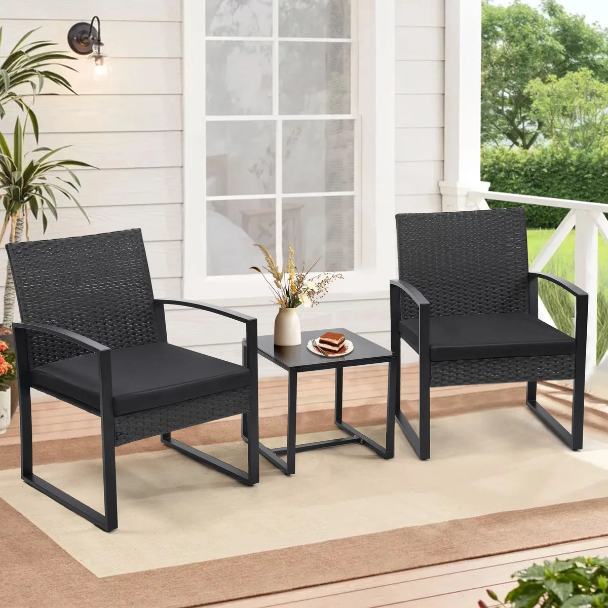 TUAREX Outdoor Wicker Bistro Set With Coffee Table And Cushions