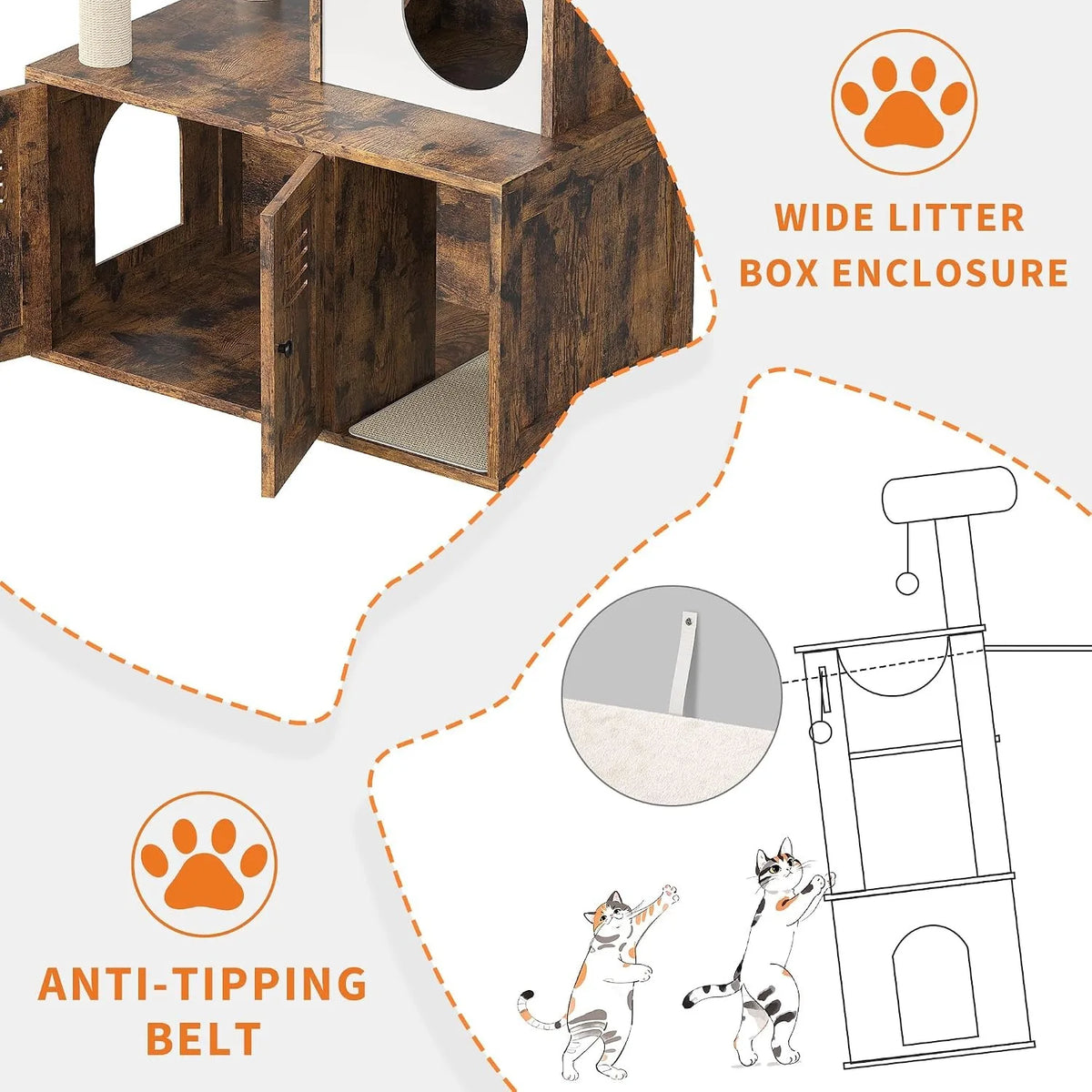 Modern Cat Tower With Hidden Litter Box And Scratching Posts