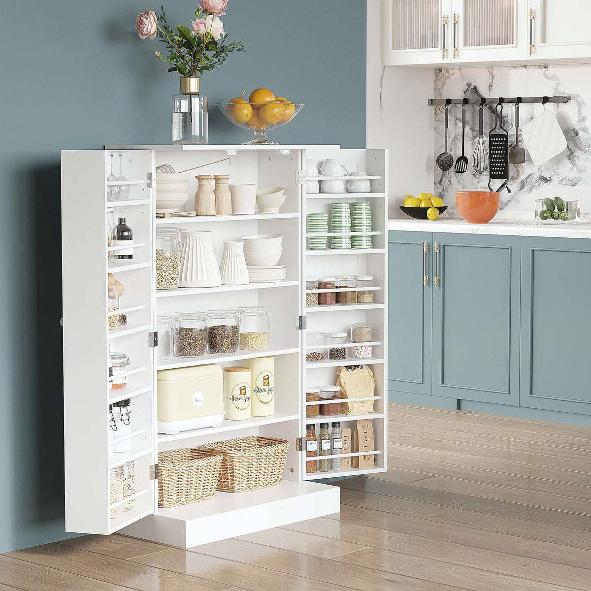 HOMCOM Modern Freestanding Pantry Cabinet With Adjustable Shelves