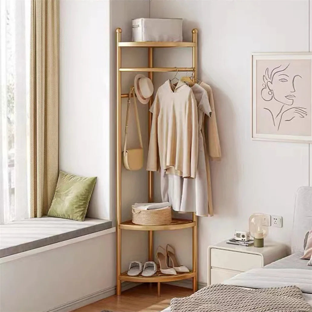 Freestanding Metal Coat Rack With Shelf And Hat Hooks