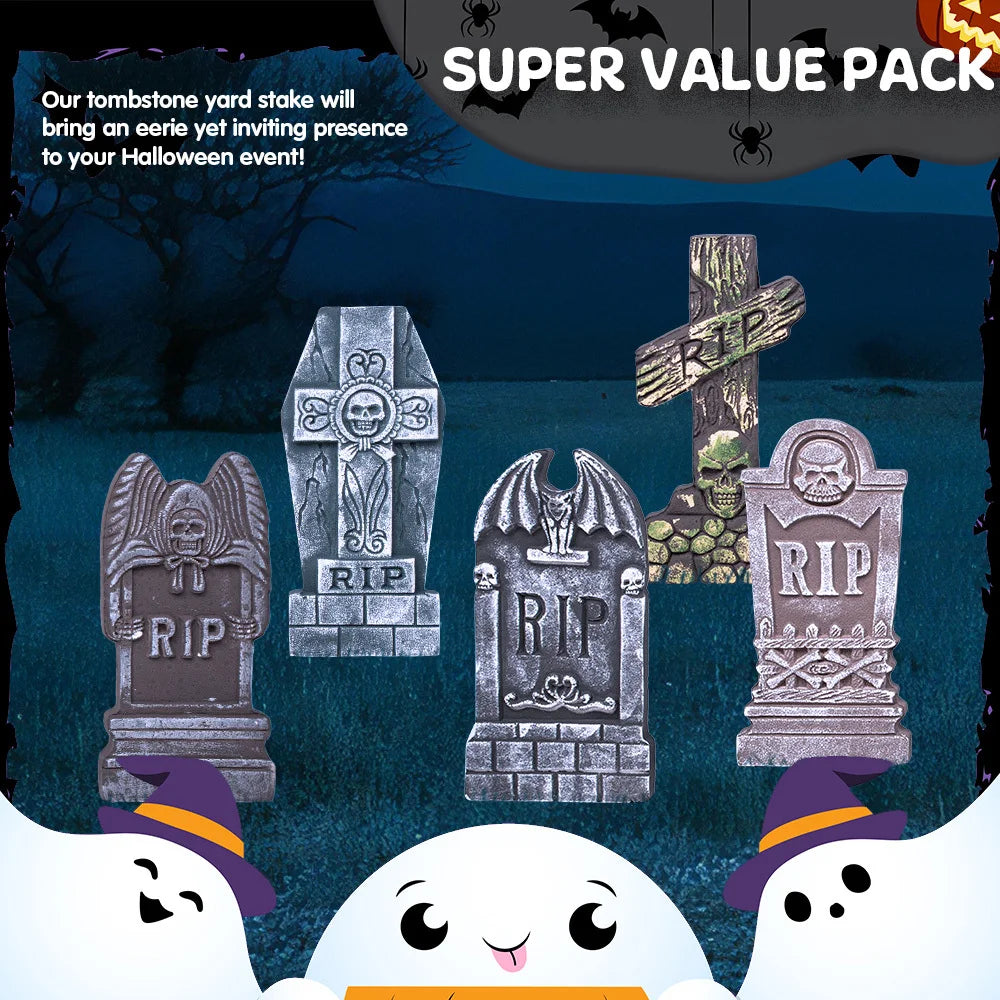 Halloween Graveyard Tombstone Decorations with Metal Stakes for Outdoor Yards