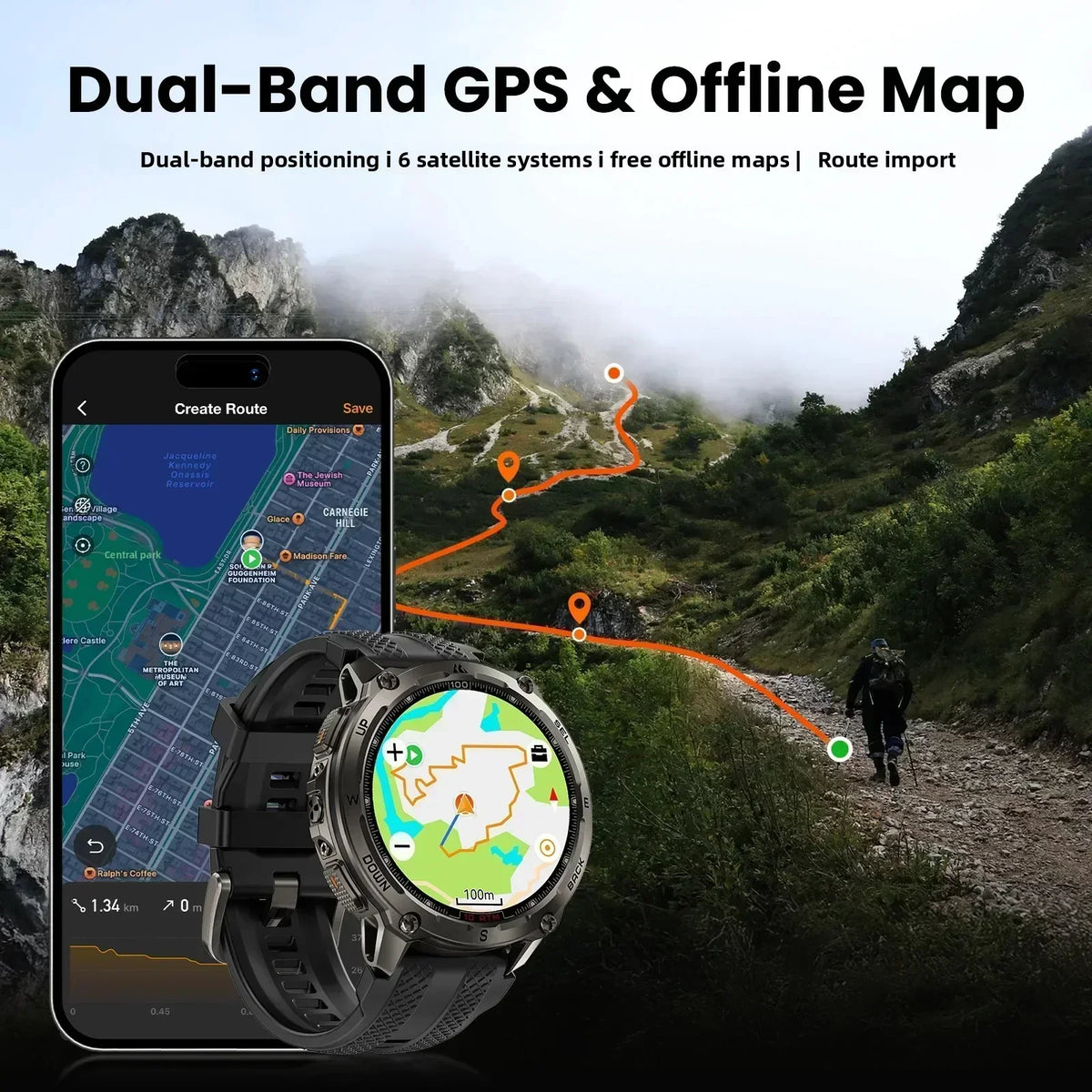 KOSPET Tank T4 GPS Smartwatch With Offline Maps Health Tracking