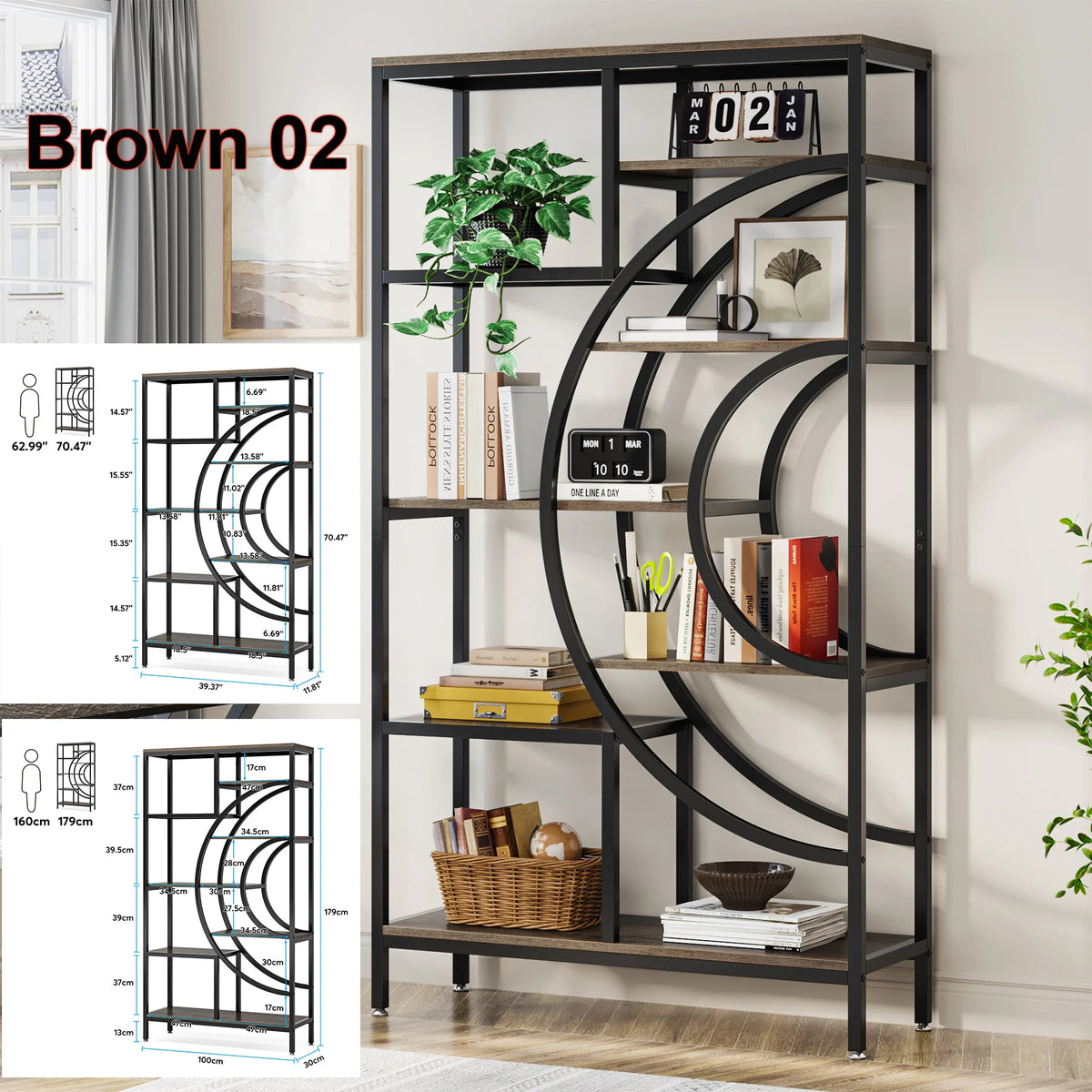 Tribesigns Industrial Bookshelf Freestanding Display and Storage Organizer