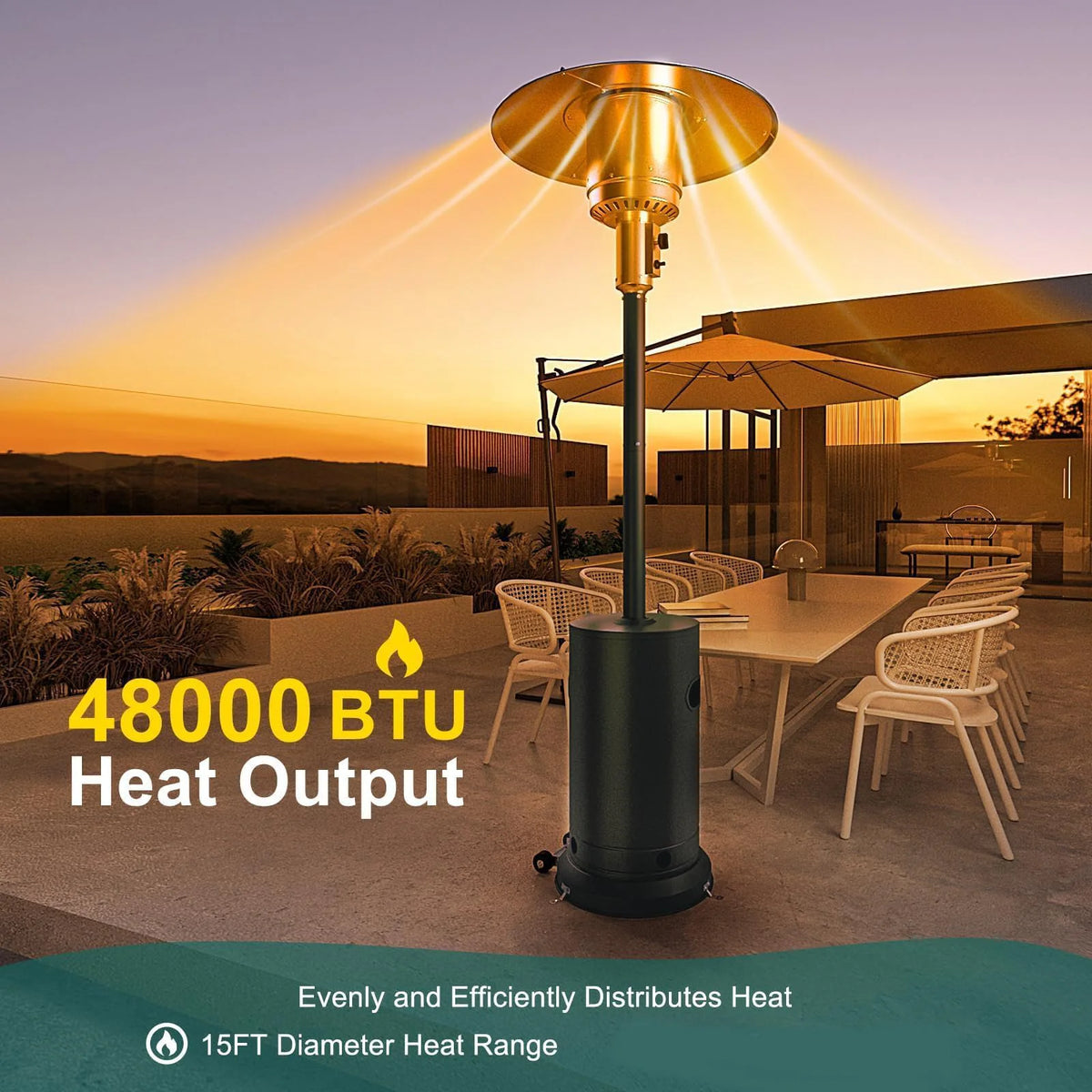 DishyKooker 48000 BTU Propane Patio Heater With Triple Safety Protection