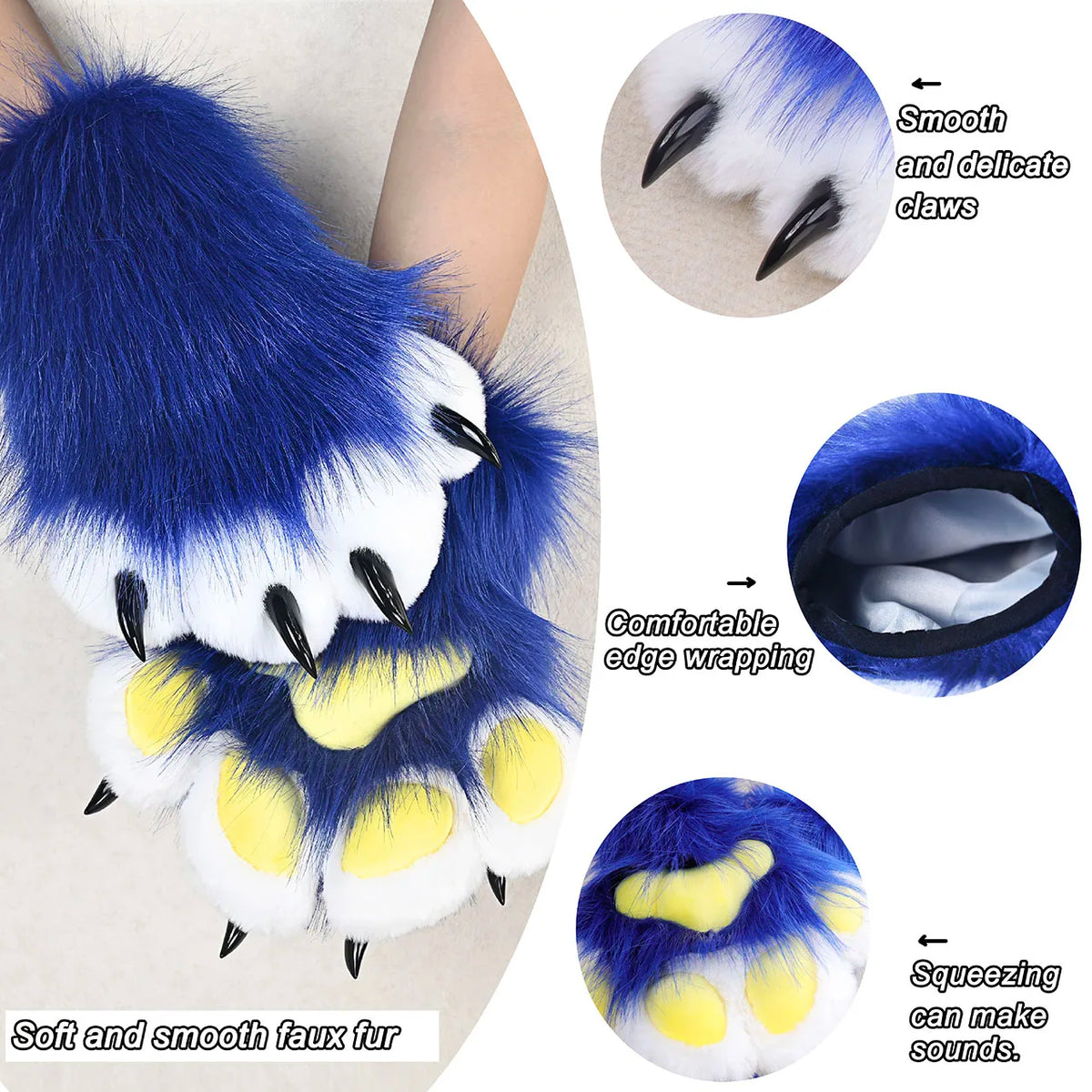 Faux Fur Cat Claw Cosplay Gloves for Animal Costume Parties