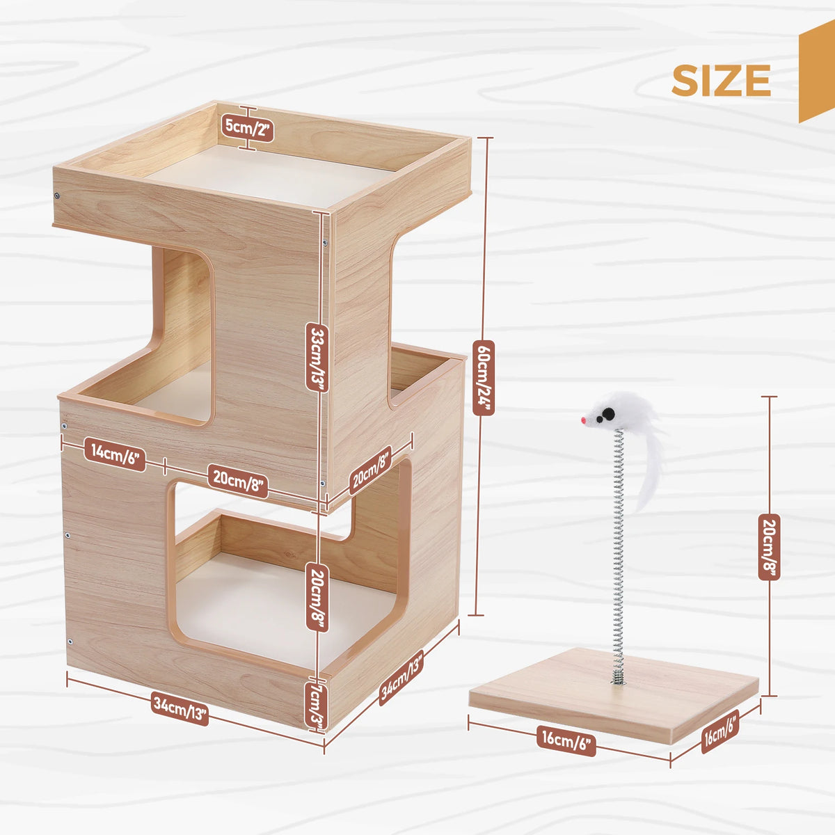 PAWZ Road Modern Wooden Cat Condo Bed With Scratching Pad