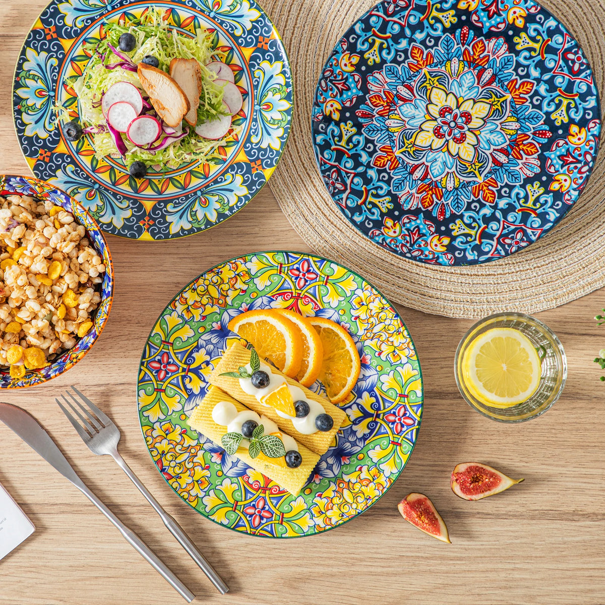 MALACASA Floral Ceramic Dinner Plates Bohemian Porcelain Tableware Set