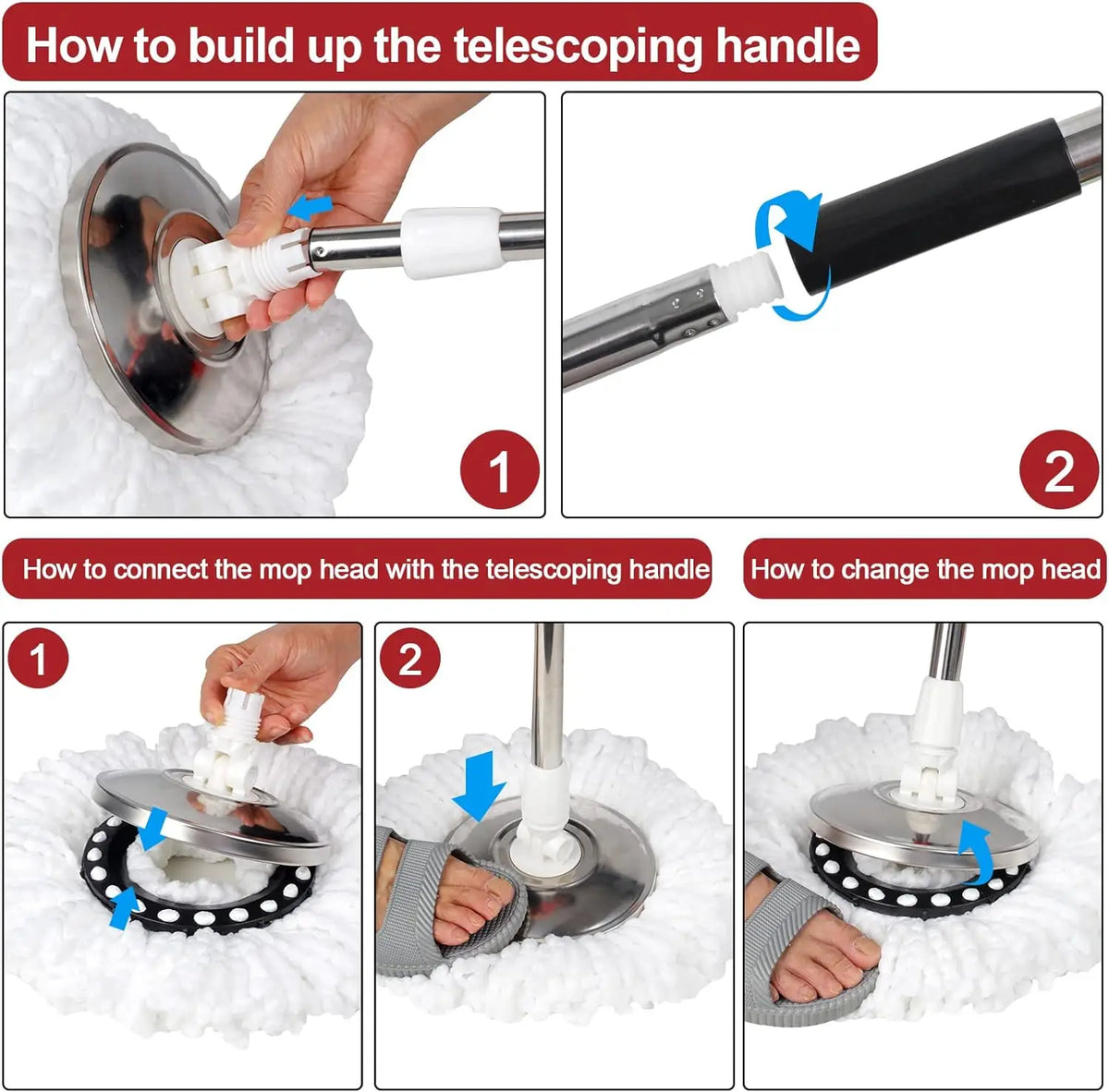 360 Spin Mop Bucket Set With Three Microfiber Cleaning Heads