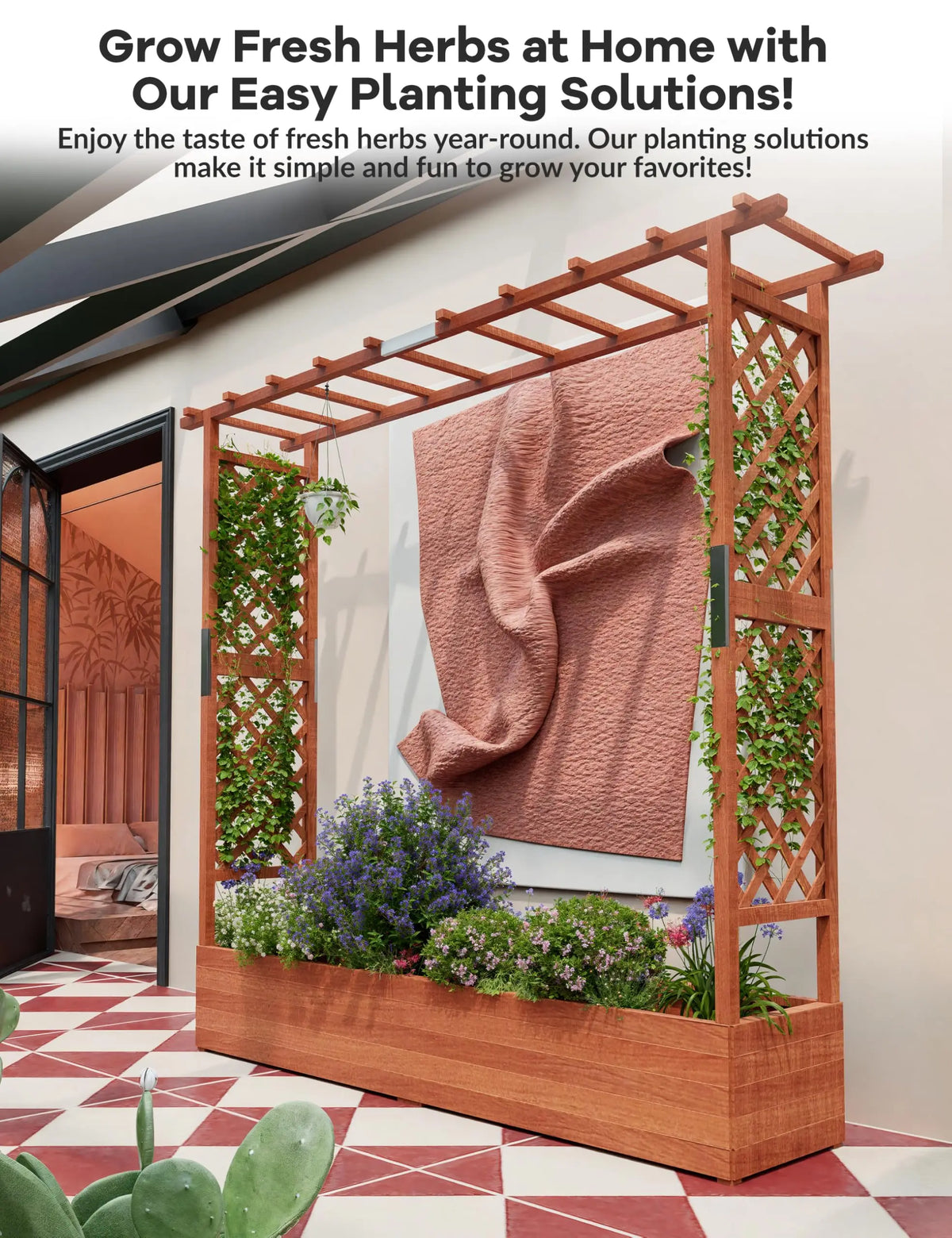 HiMISS Elevated Wooden Garden Planter With Trellis And Drainage Hole